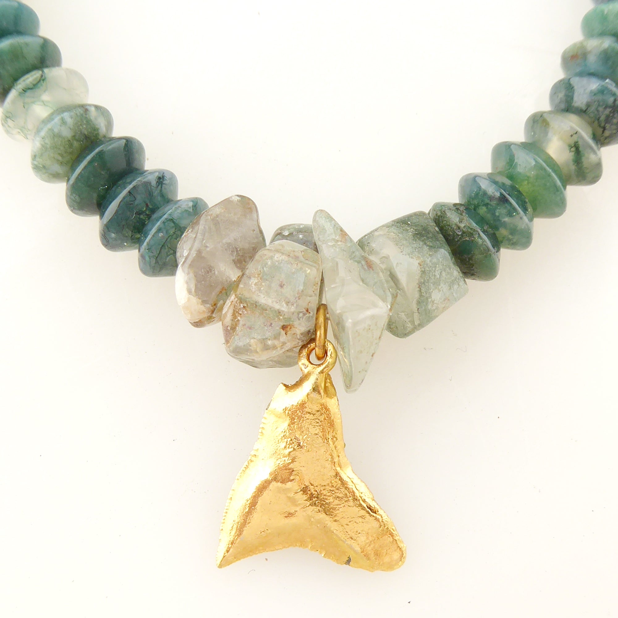 Moss agate and shark tooth bracelet by Jenny Dayco 4
