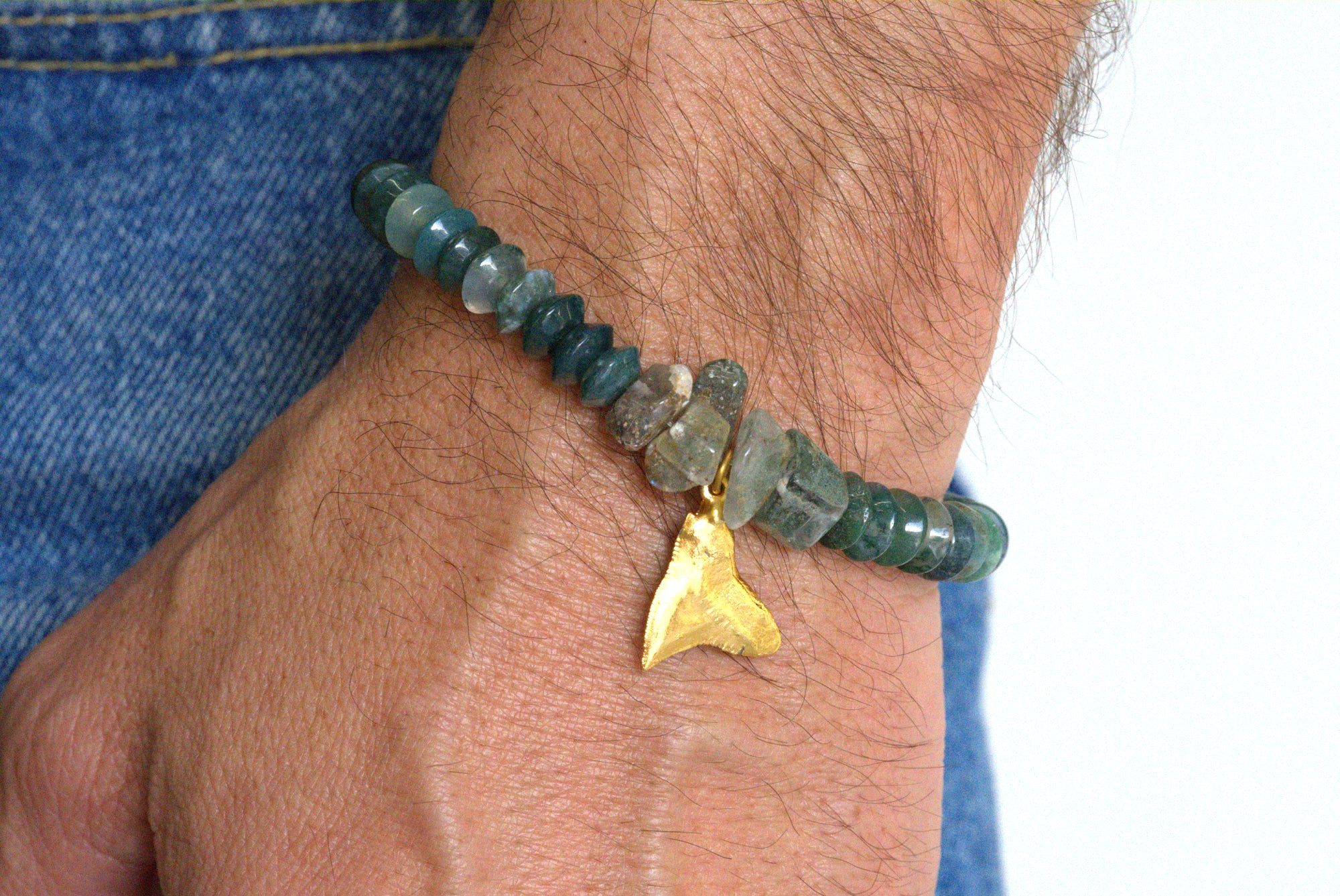Moss agate and shark tooth bracelet by Jenny Dayco 6