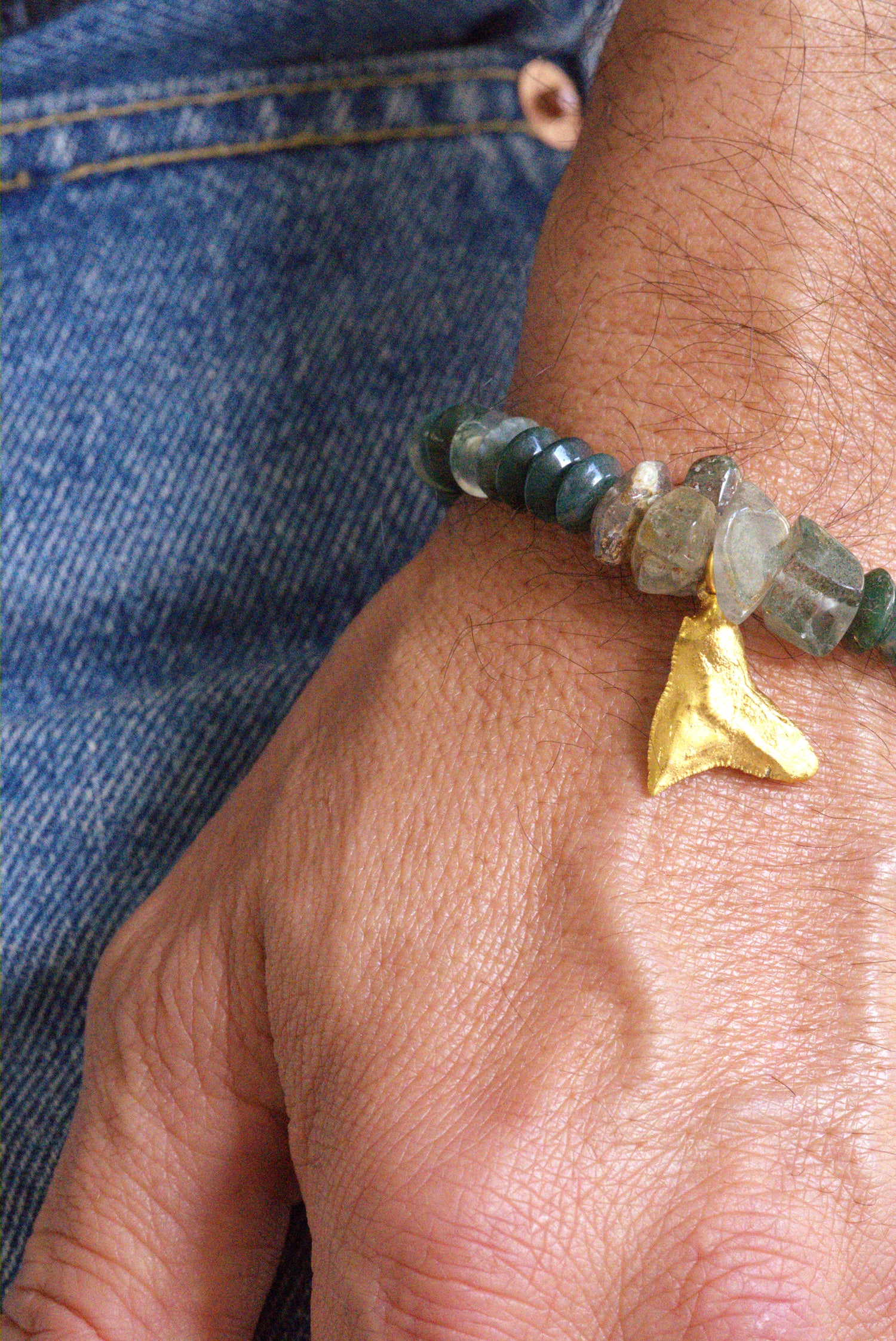 Moss agate and shark tooth bracelet by Jenny Dayco 7