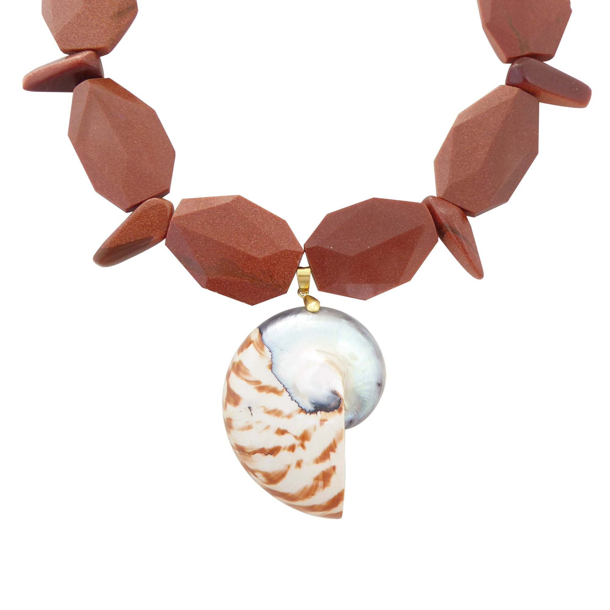 Nautilus shell and goldstone necklace by Jenny Dayco 1