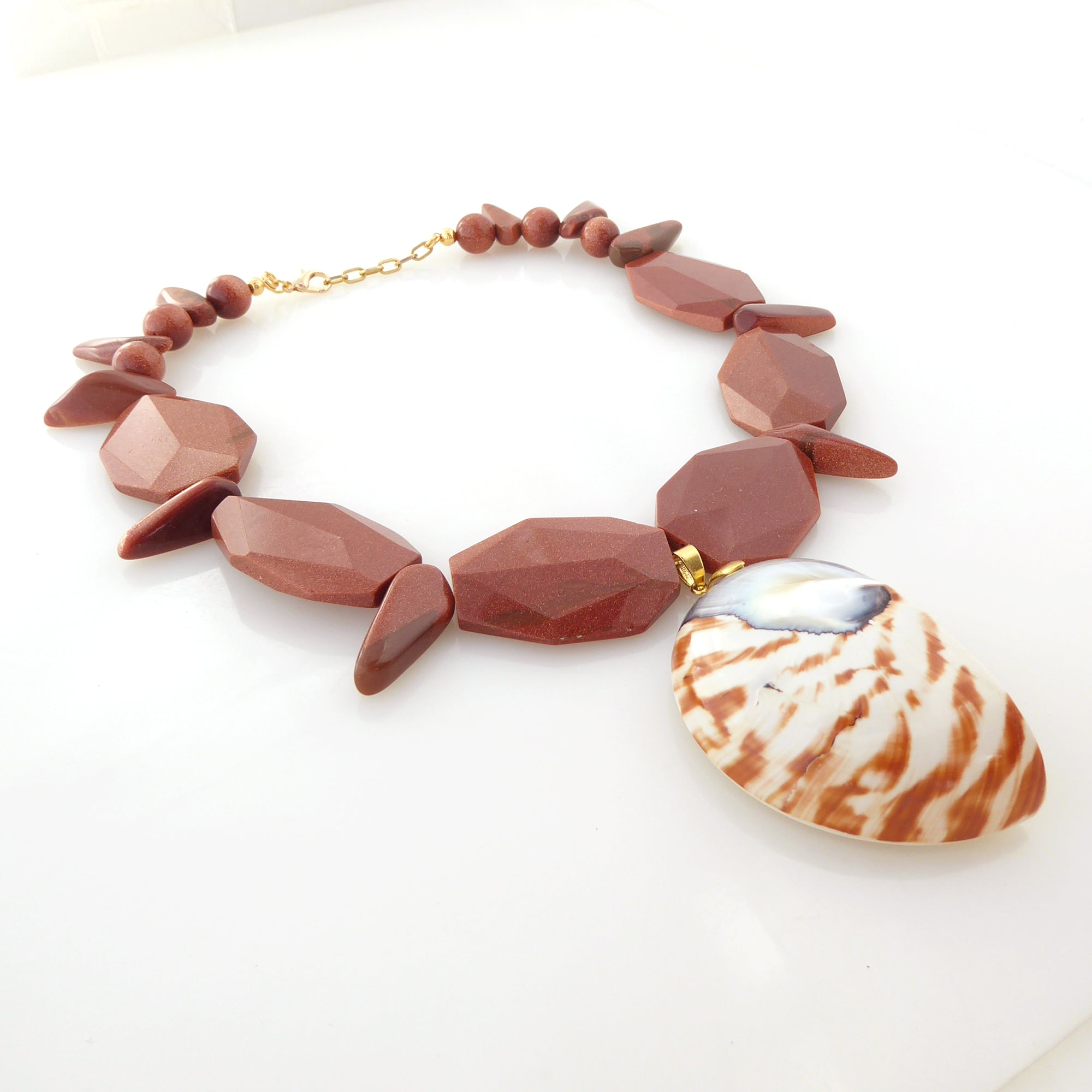 Nautilus shell and goldstone necklace by Jenny Dayco 2