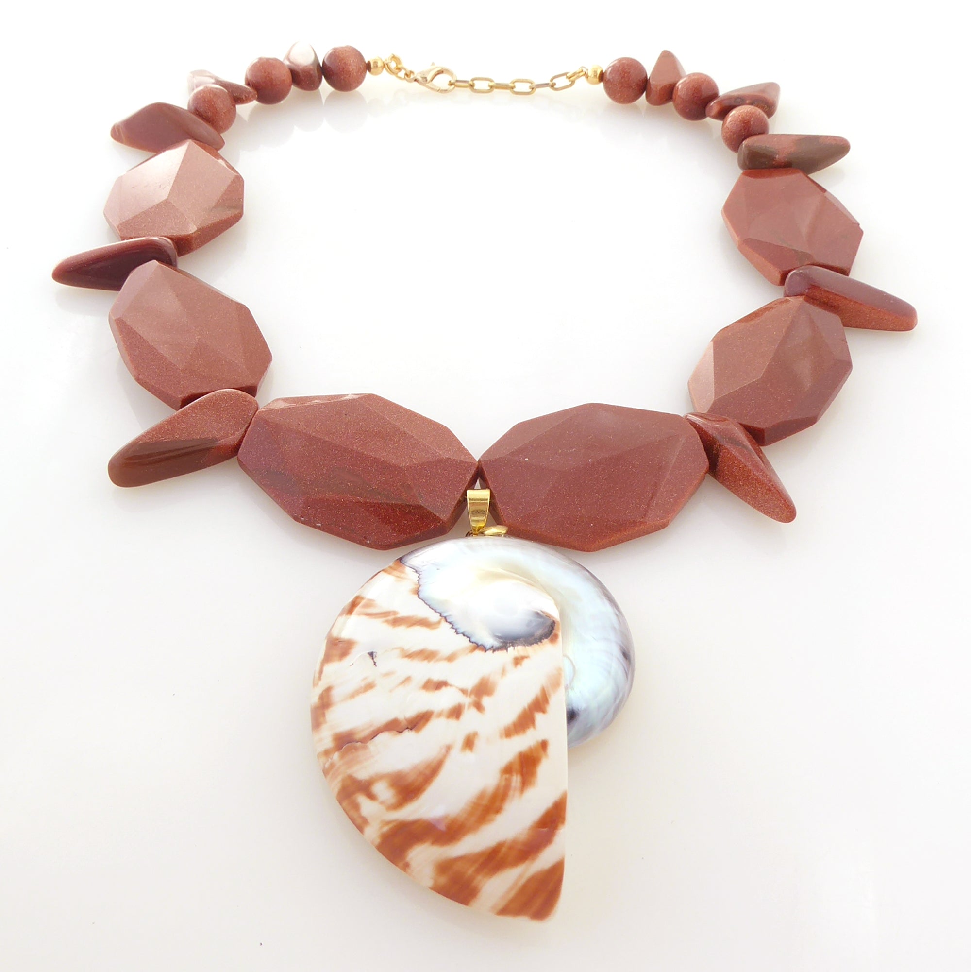 Nautilus shell and goldstone necklace by Jenny Dayco 3