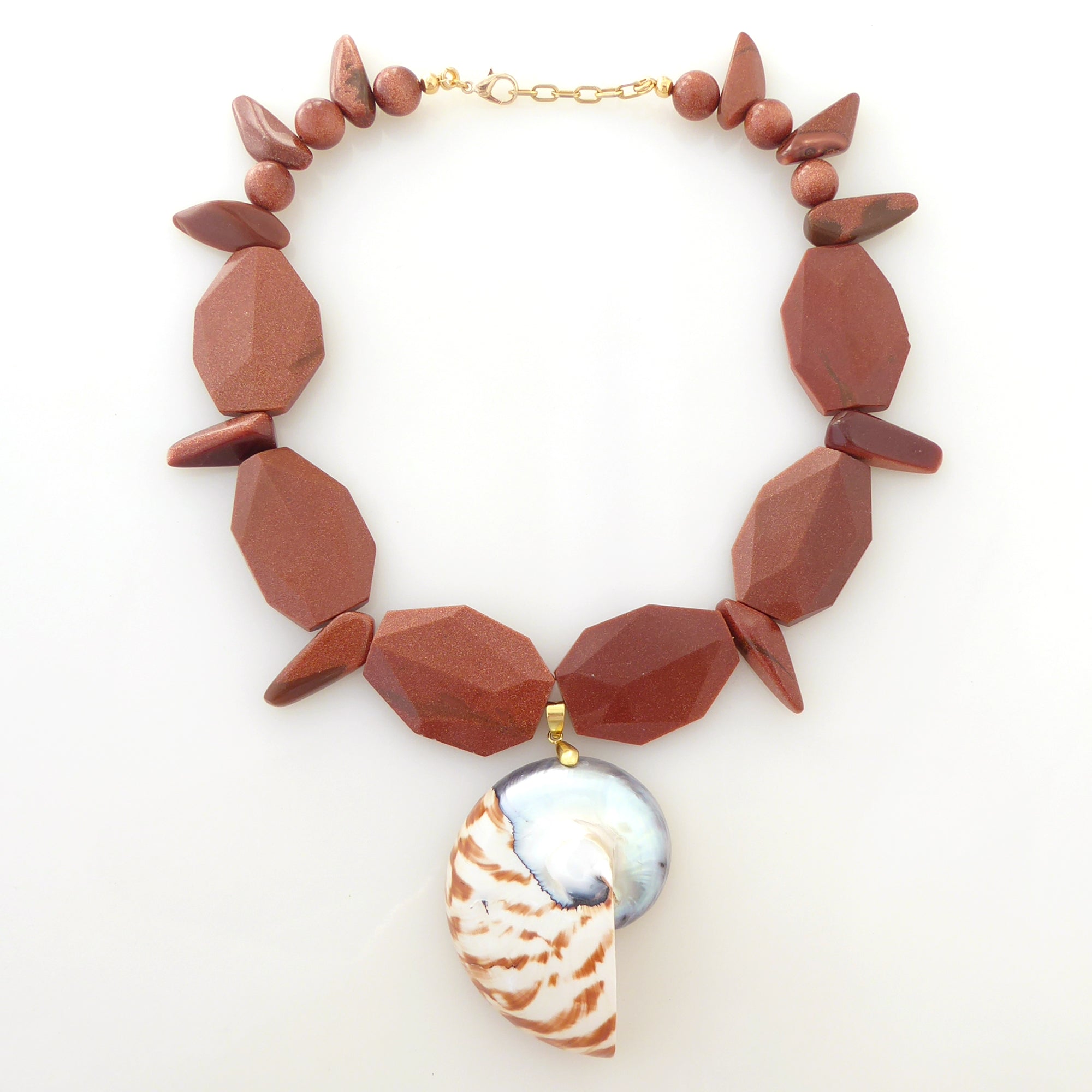 Nautilus shell and goldstone necklace by Jenny Dayco 5