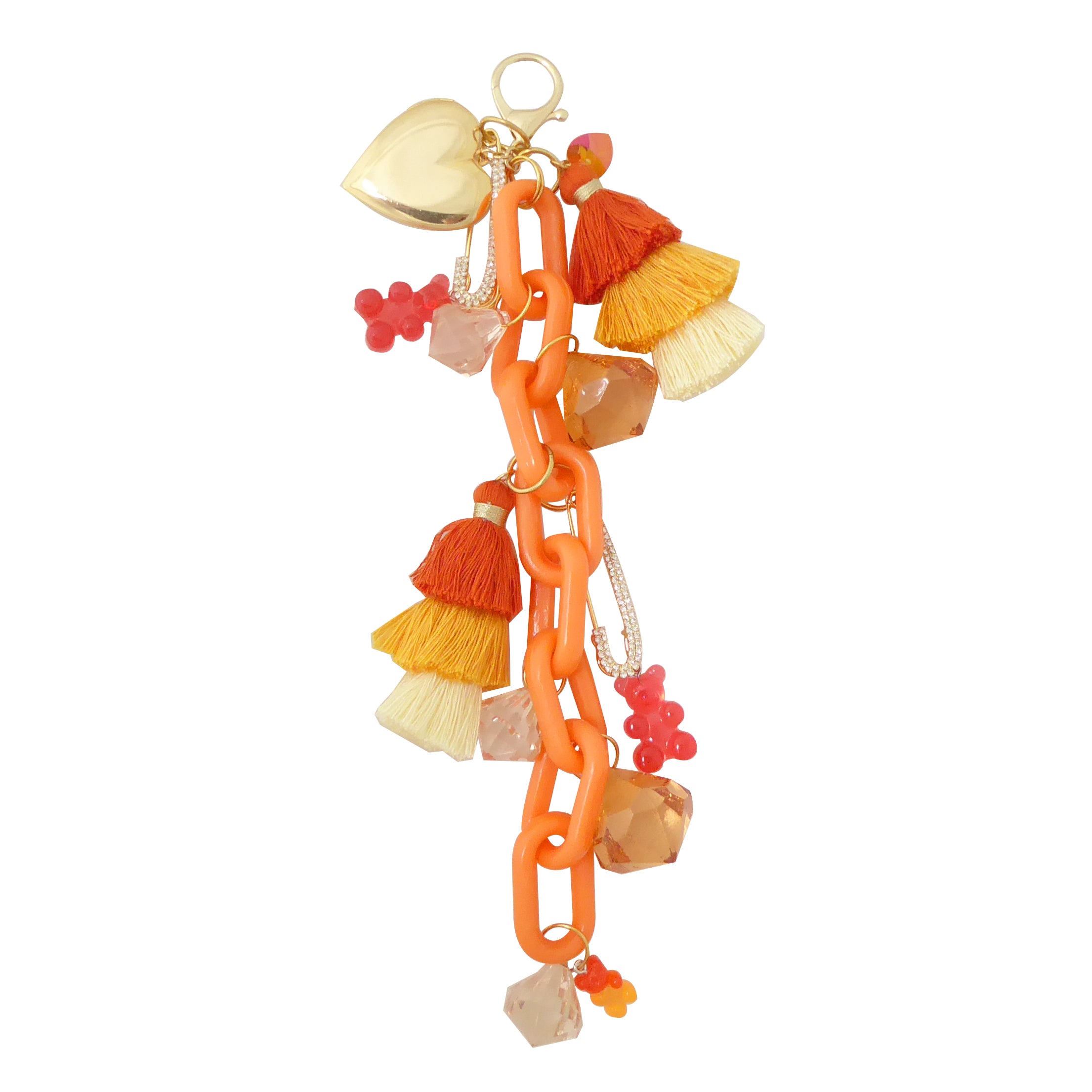 Orange chain tassel gummy bear bag charm by Jenny Dayco 1