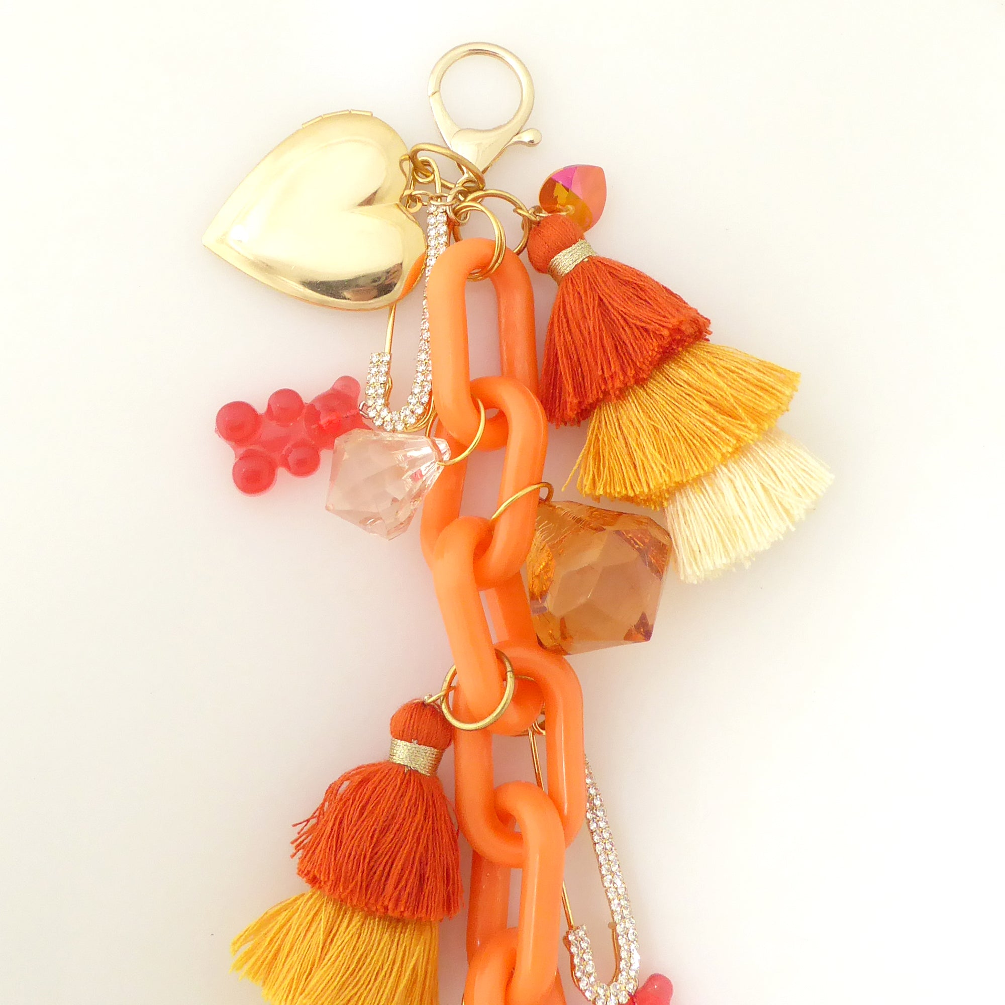 Orange chain tassel gummy bear bag charm by Jenny Dayco 3