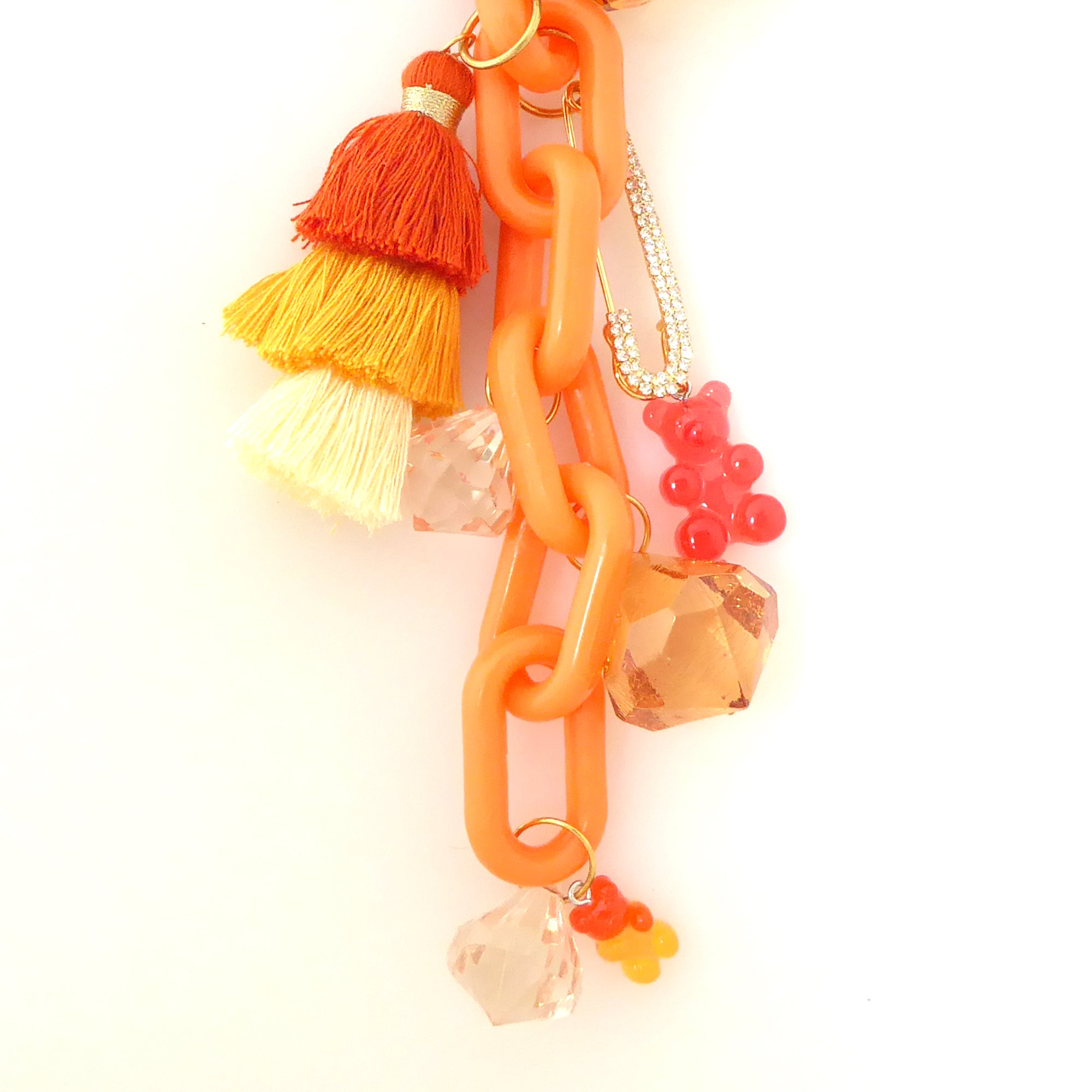 Orange chain tassel gummy bear bag charm by Jenny Dayco 4