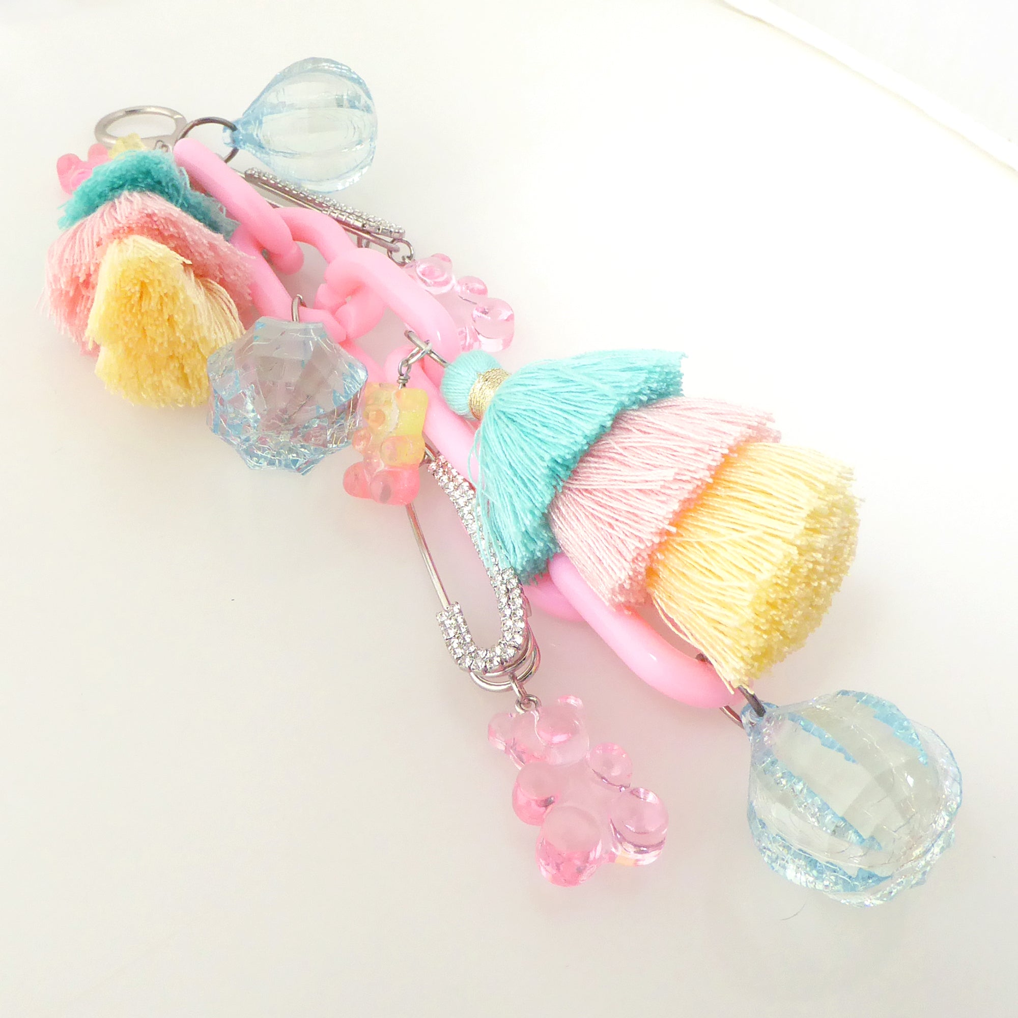 Pastel pink chain gummy bear bag charm by Jenny Dayco 2
