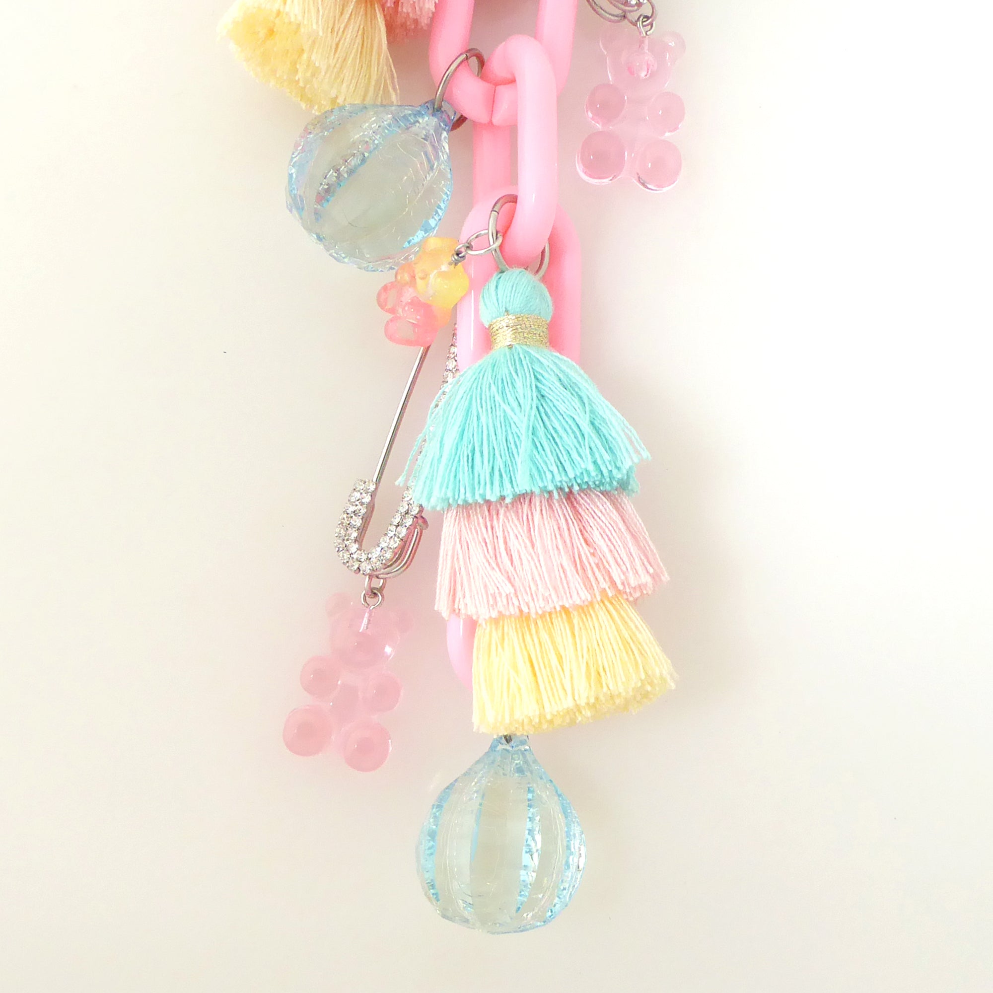 Pastel pink chain gummy bear bag charm by Jenny Dayco 4