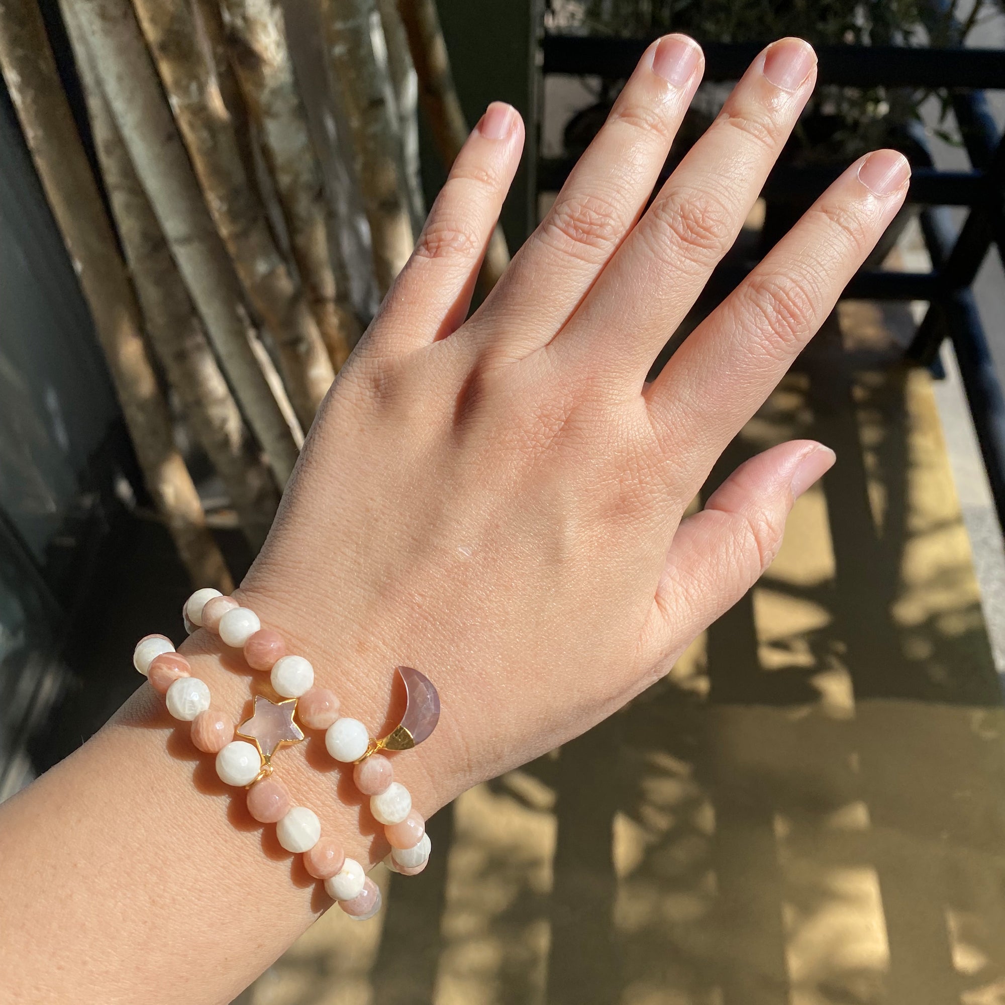 Peach and white moonstone bracelet set by Jenny Dayco 6