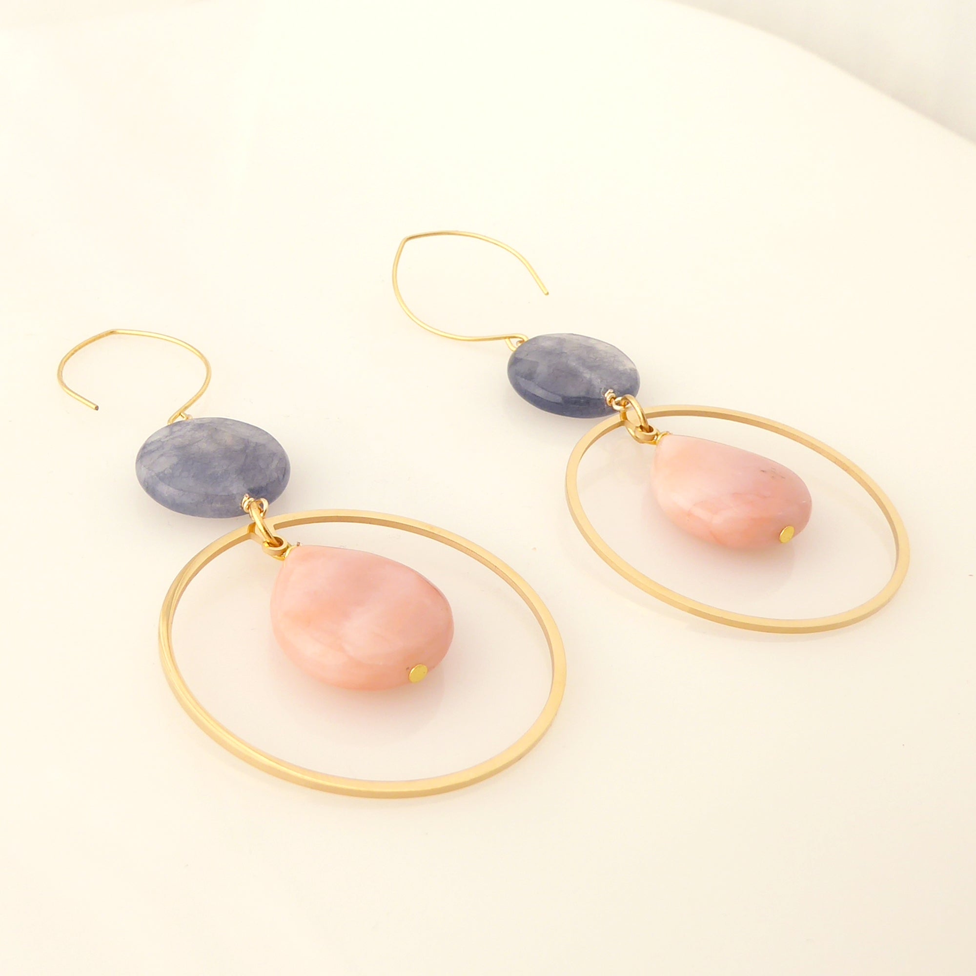 Peach aventurine and storm quartz earrings by Jenny Dayco 2