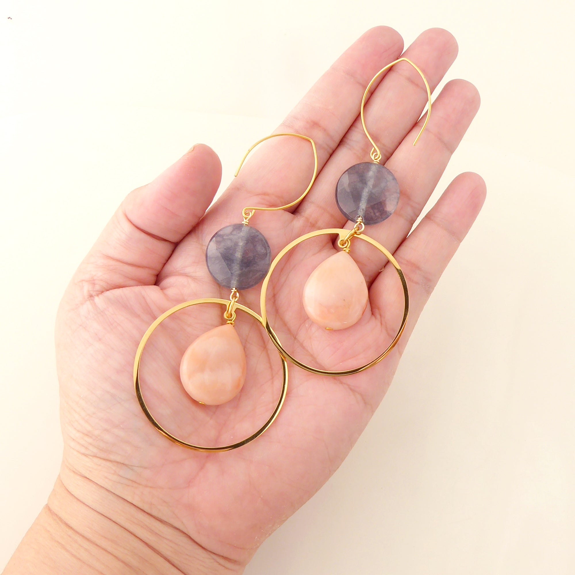 Peach aventurine and storm quartz earrings by Jenny Dayco 4