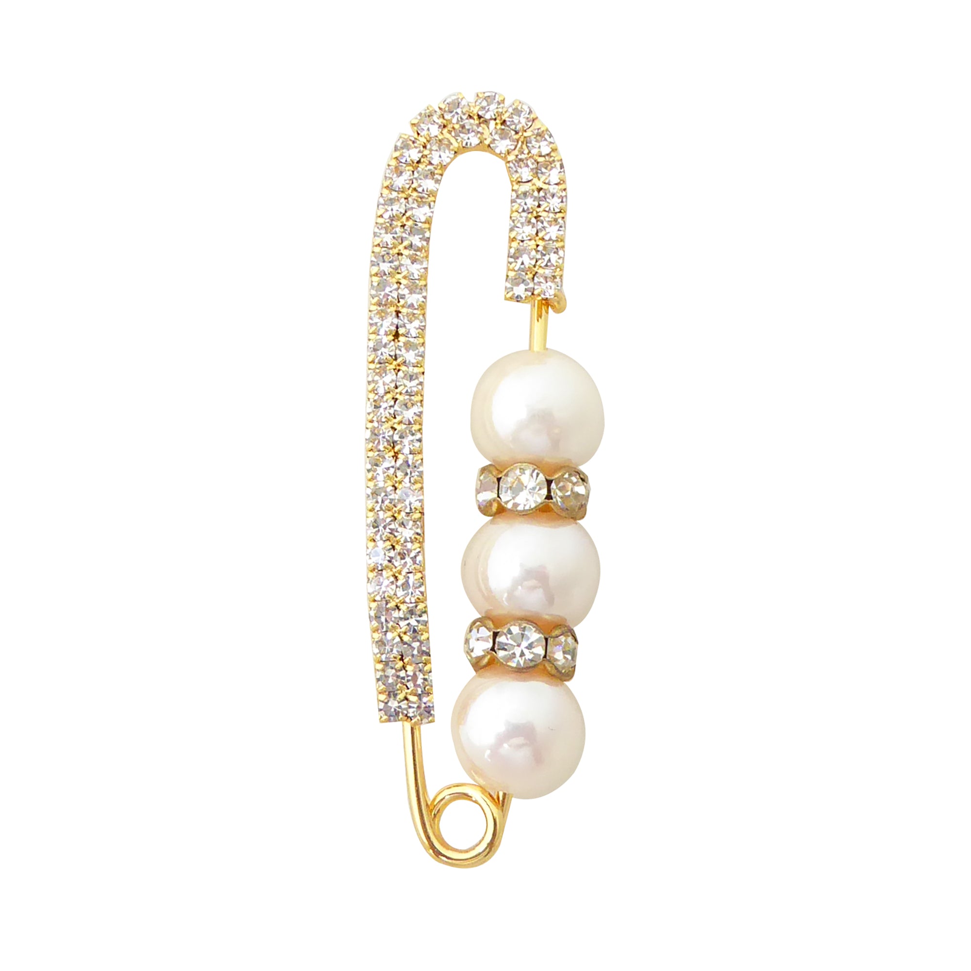 Pearl and rhinestone spacer safety pin brooch by Jenny Dayco 1