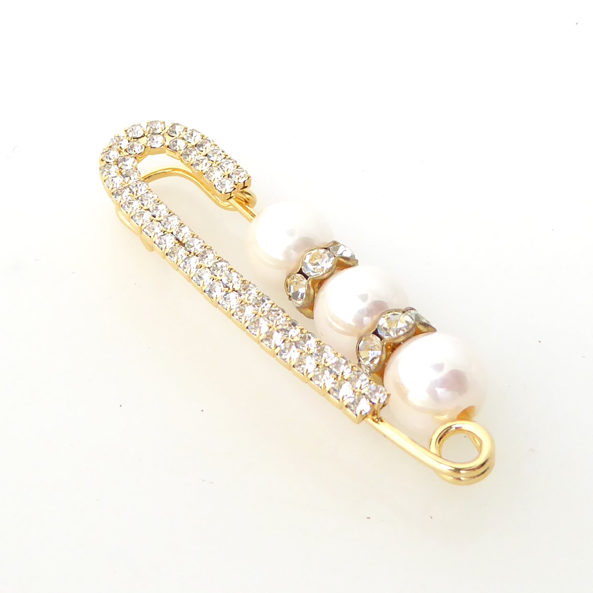 Pearl and rhinestone spacer safety pin brooch by Jenny Dayco 2