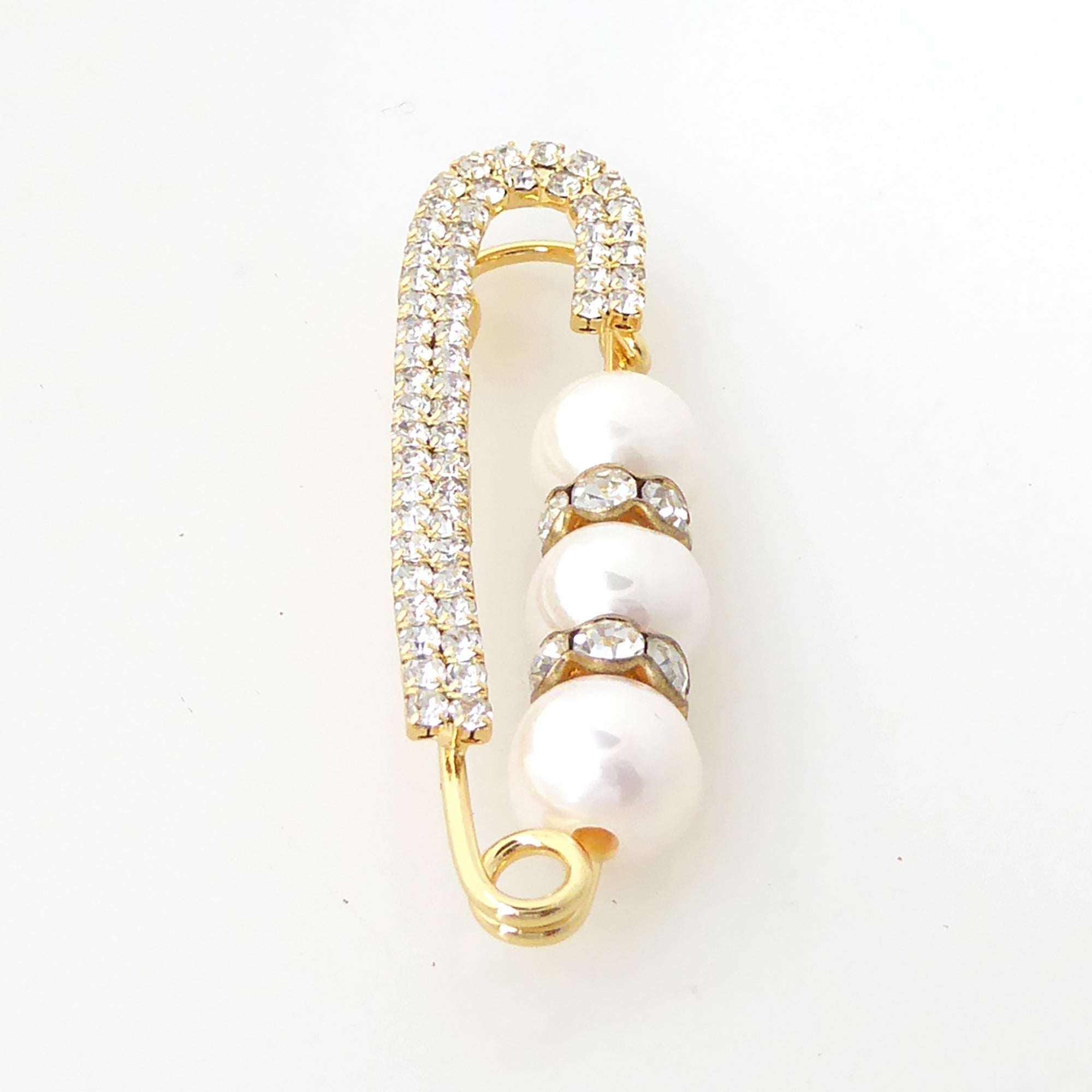 Pearl and rhinestone spacer safety pin brooch by Jenny Dayco 3