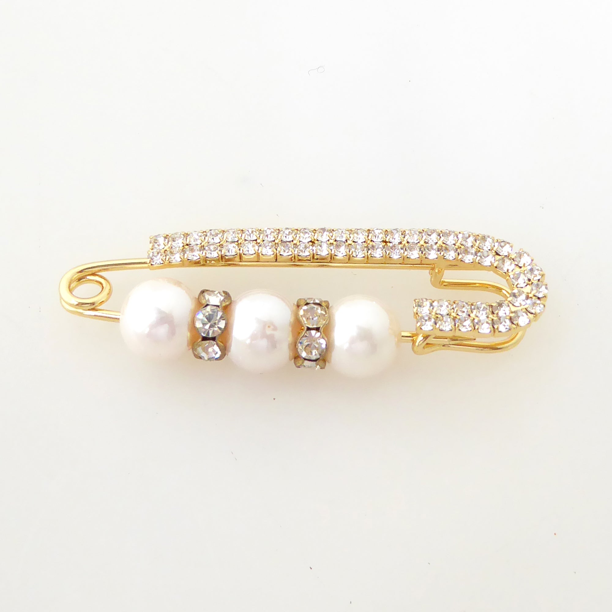 Pearl and rhinestone spacer safety pin brooch by Jenny Dayco 4
