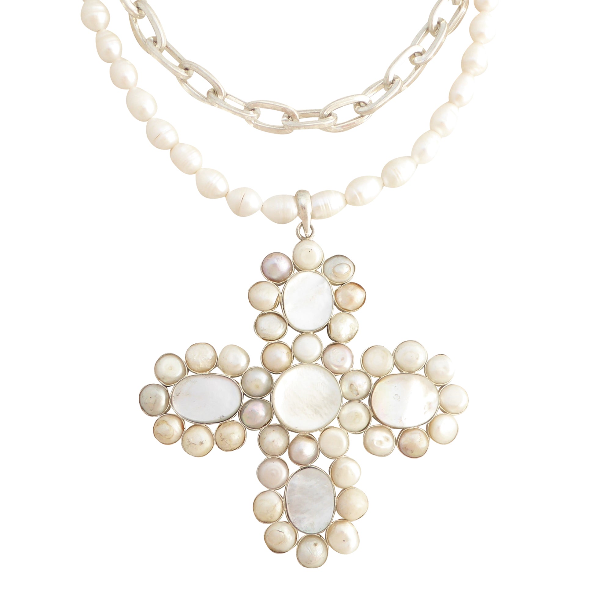 Pearl cross pendant necklace by Jenny Dayco 1