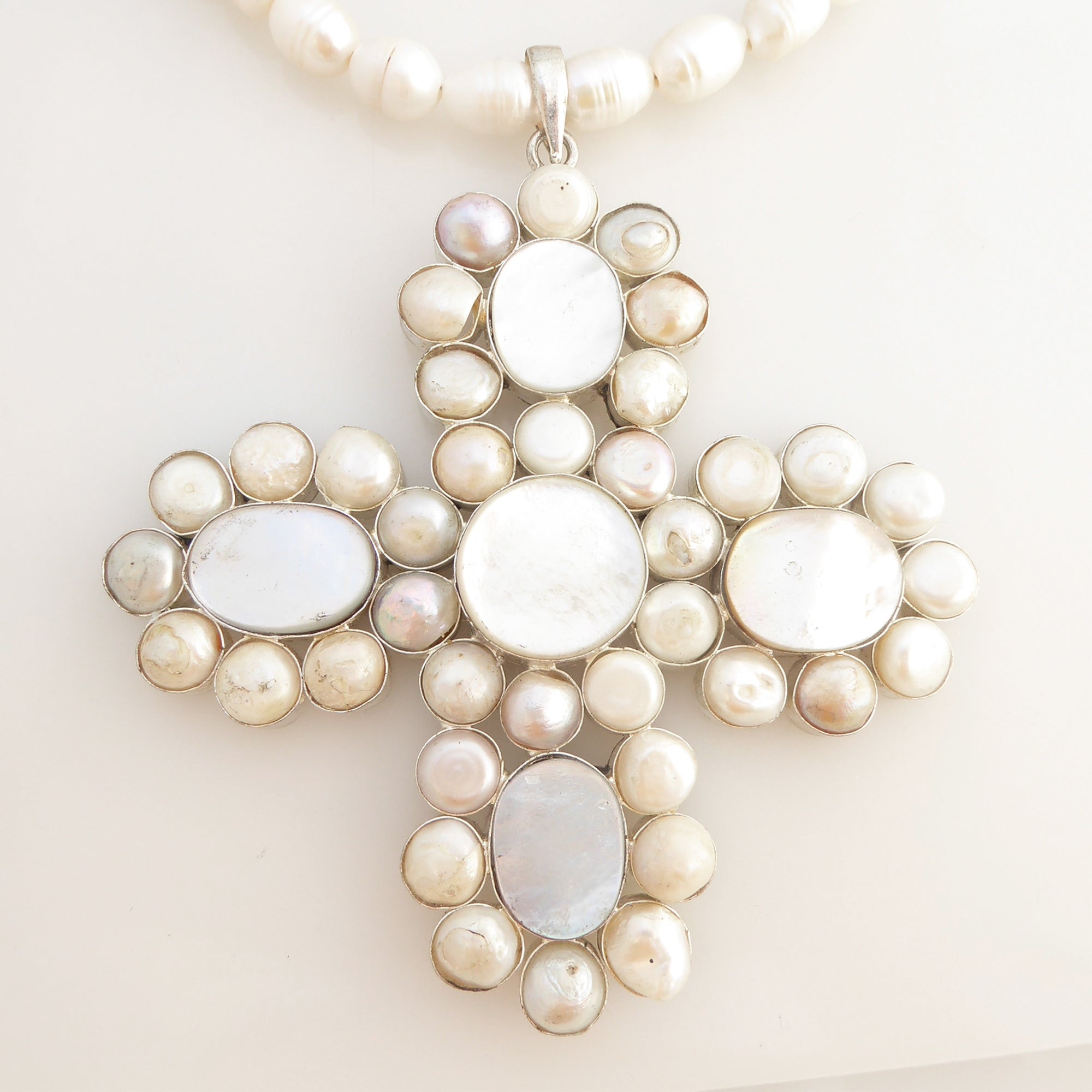 Pearl cross pendant necklace by Jenny Dayco 4