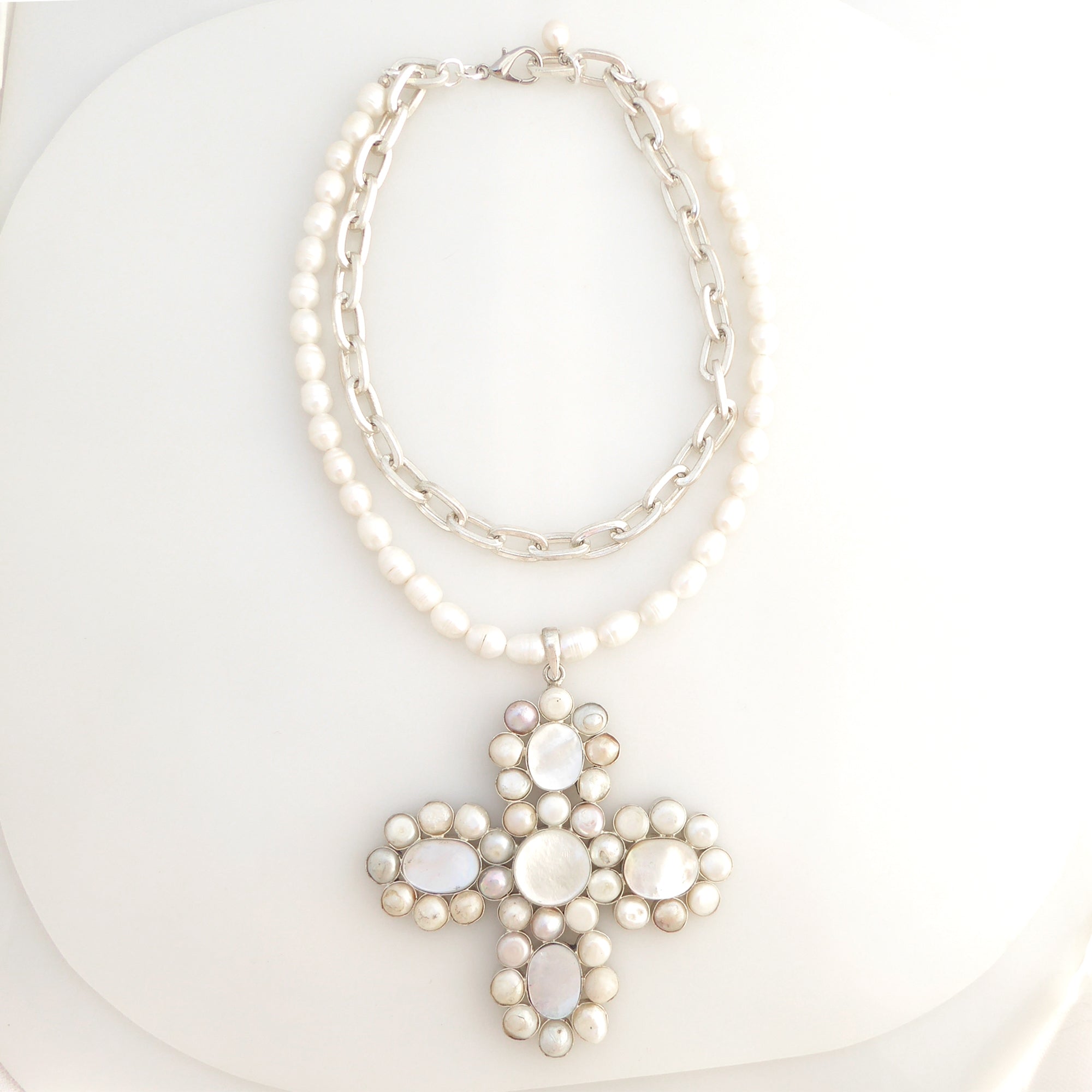 Pearl cross pendant necklace by Jenny Dayco 5