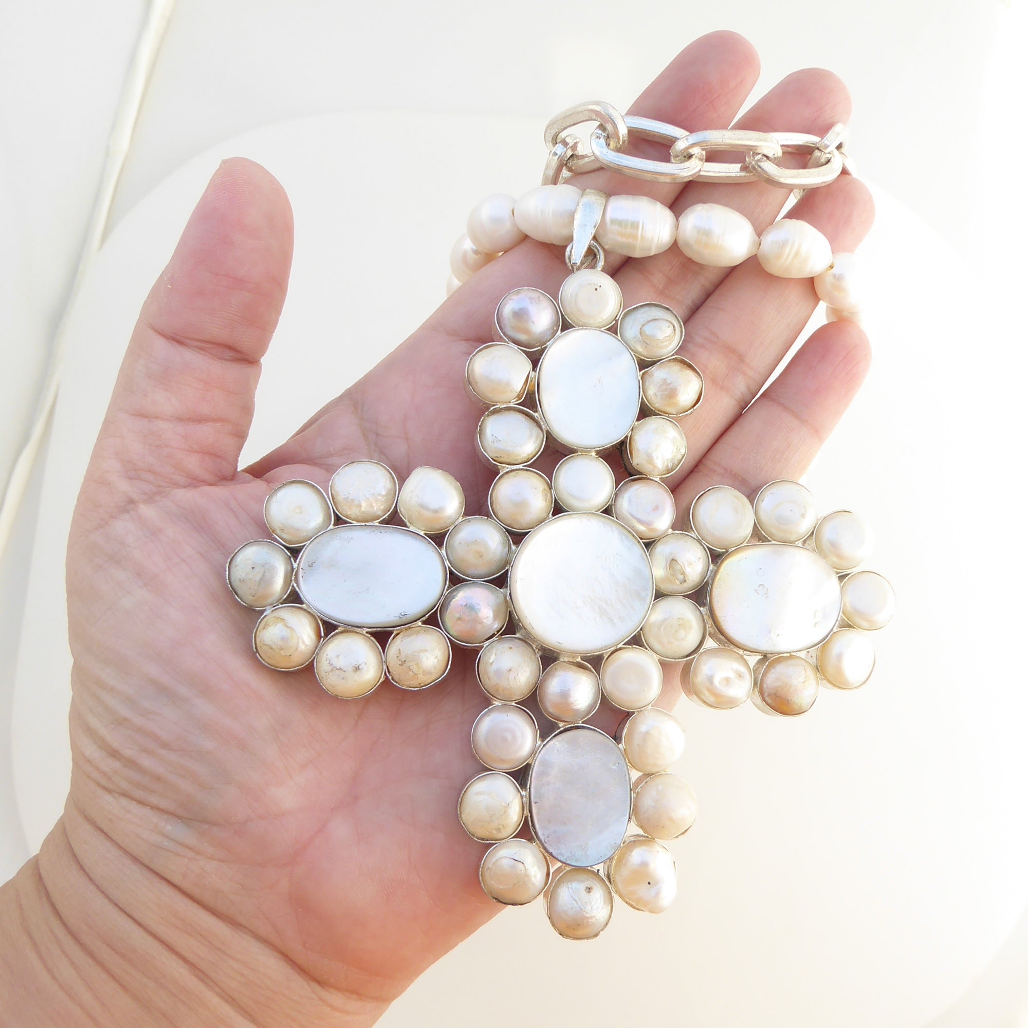 Pearl cross pendant necklace by Jenny Dayco 7