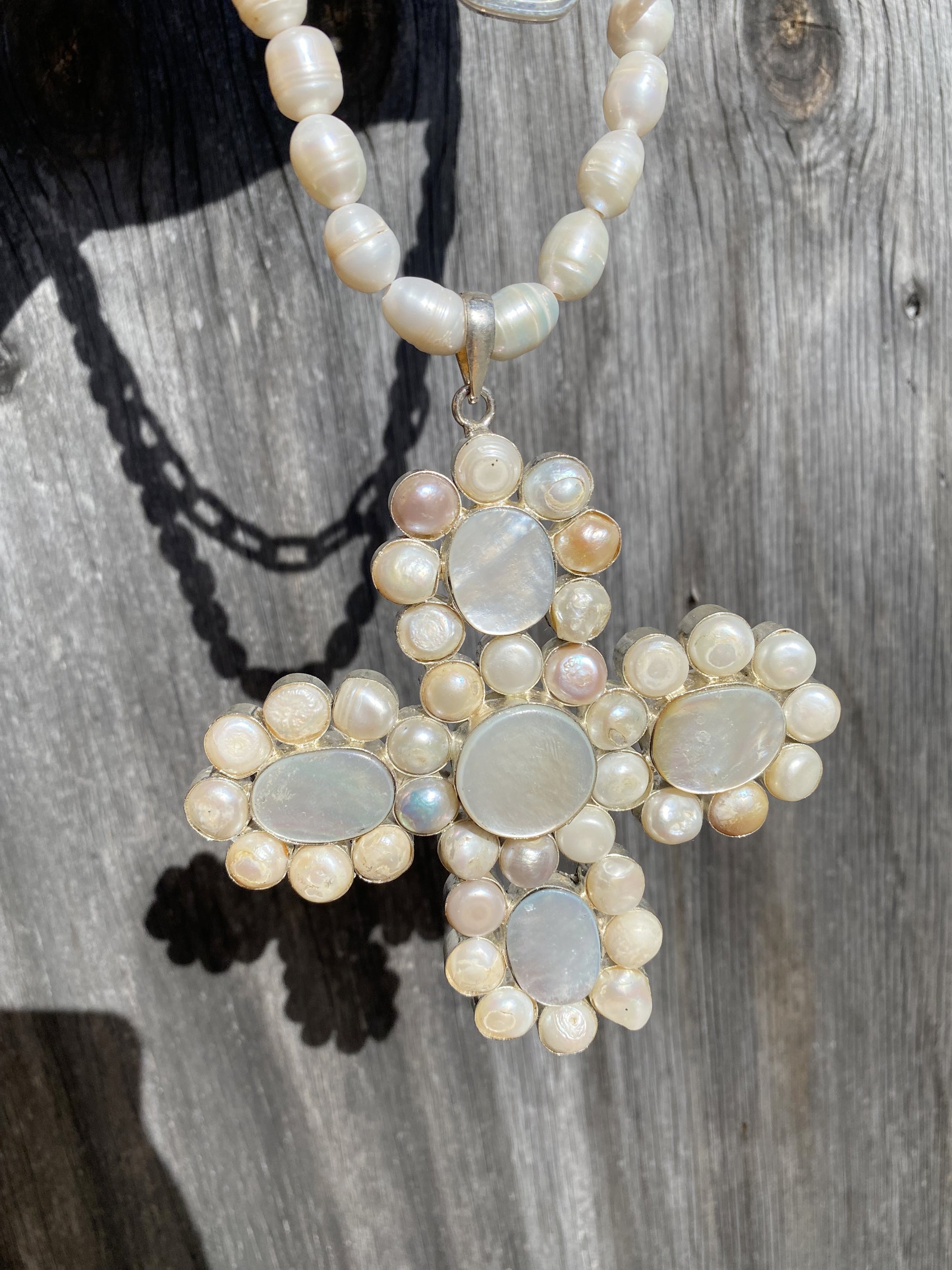 Pearl cross pendant necklace by Jenny Dayco 9