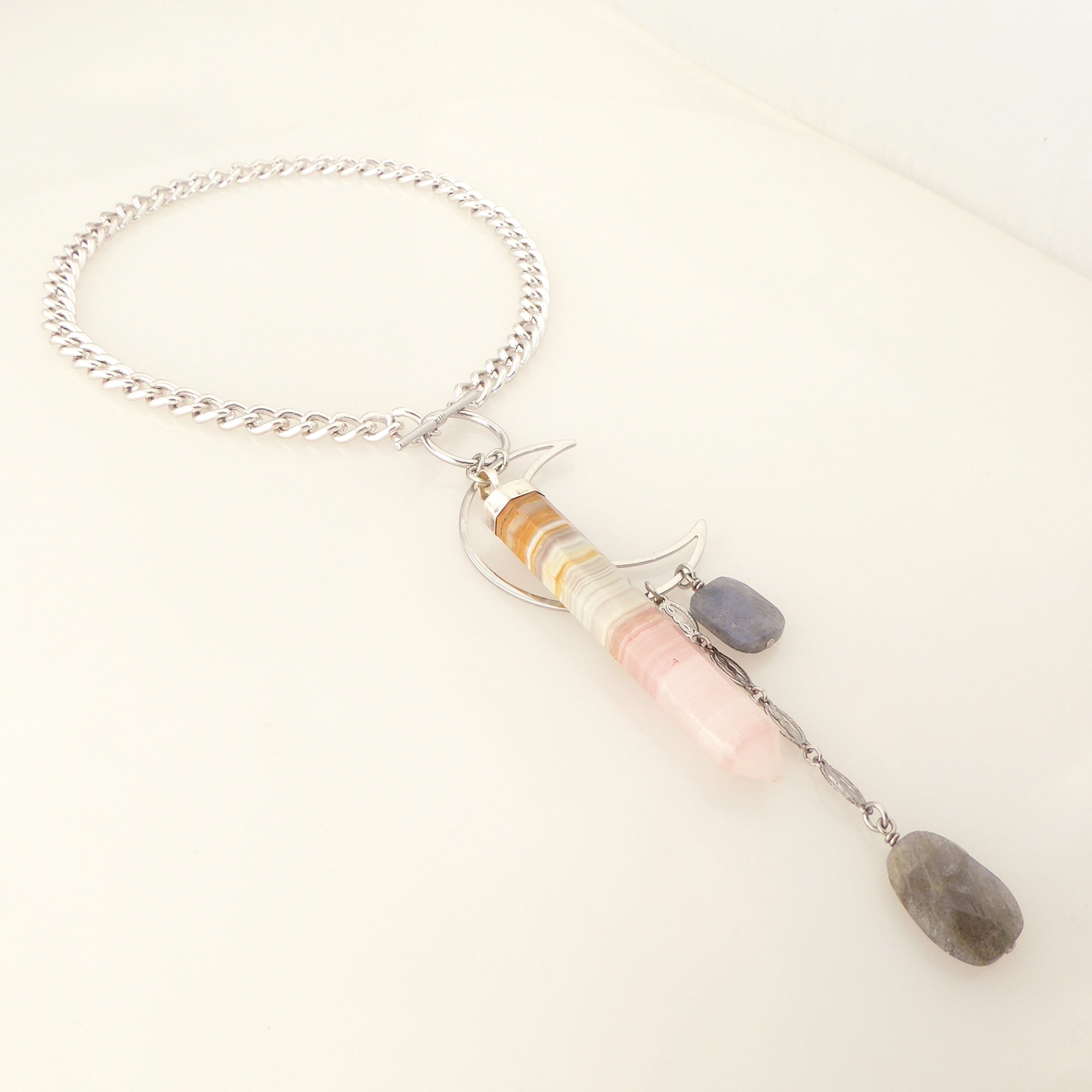 Pink banded onyx necklace by Jenny Dayco 2