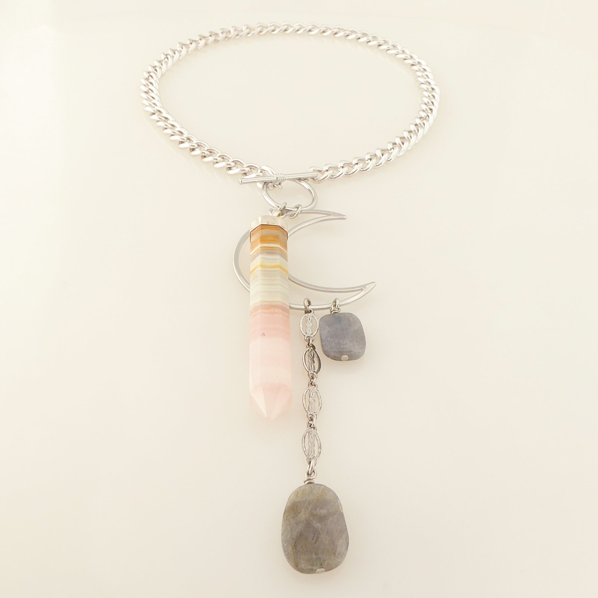 Pink banded onyx necklace by Jenny Dayco 3