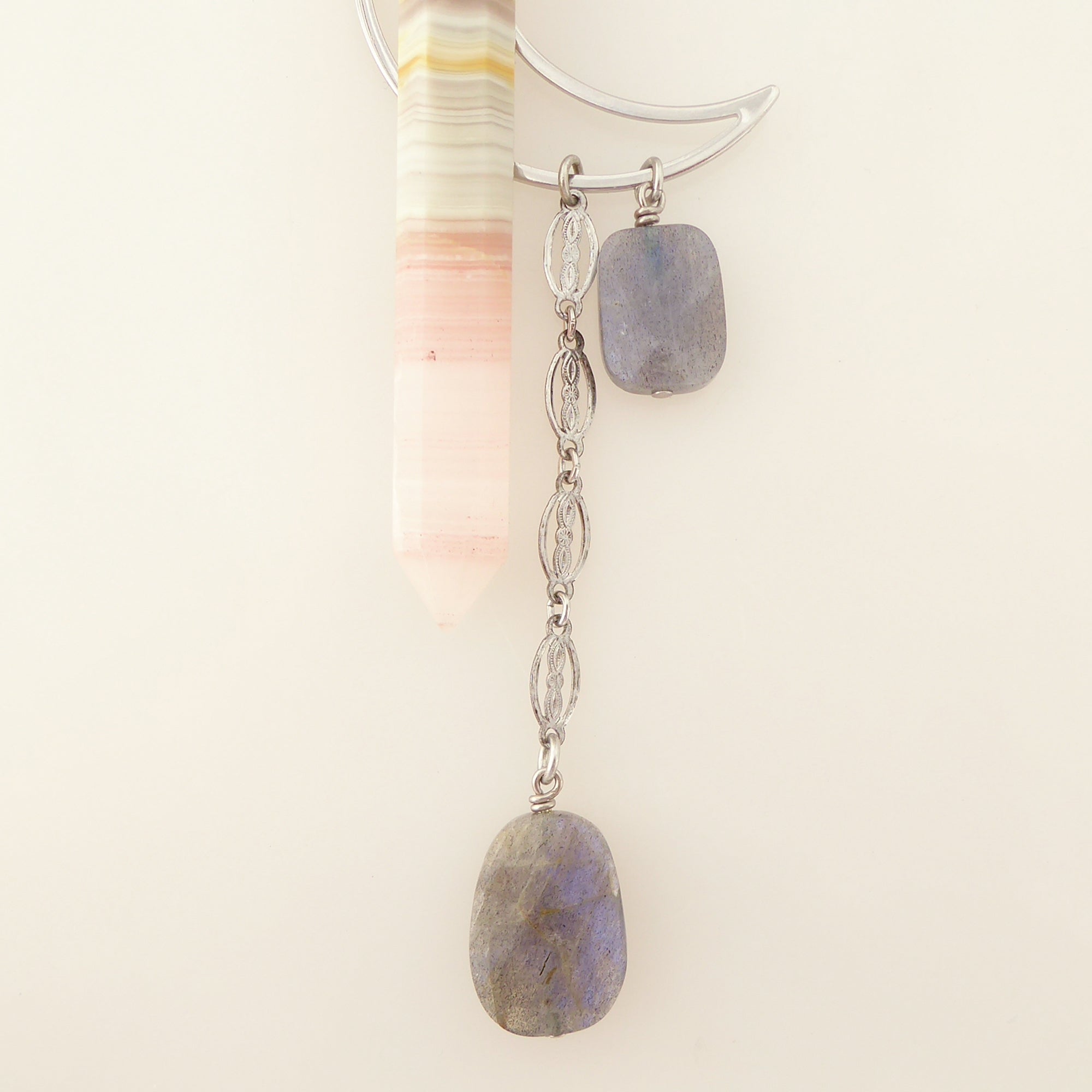 Pink banded onyx necklace by Jenny Dayco 4