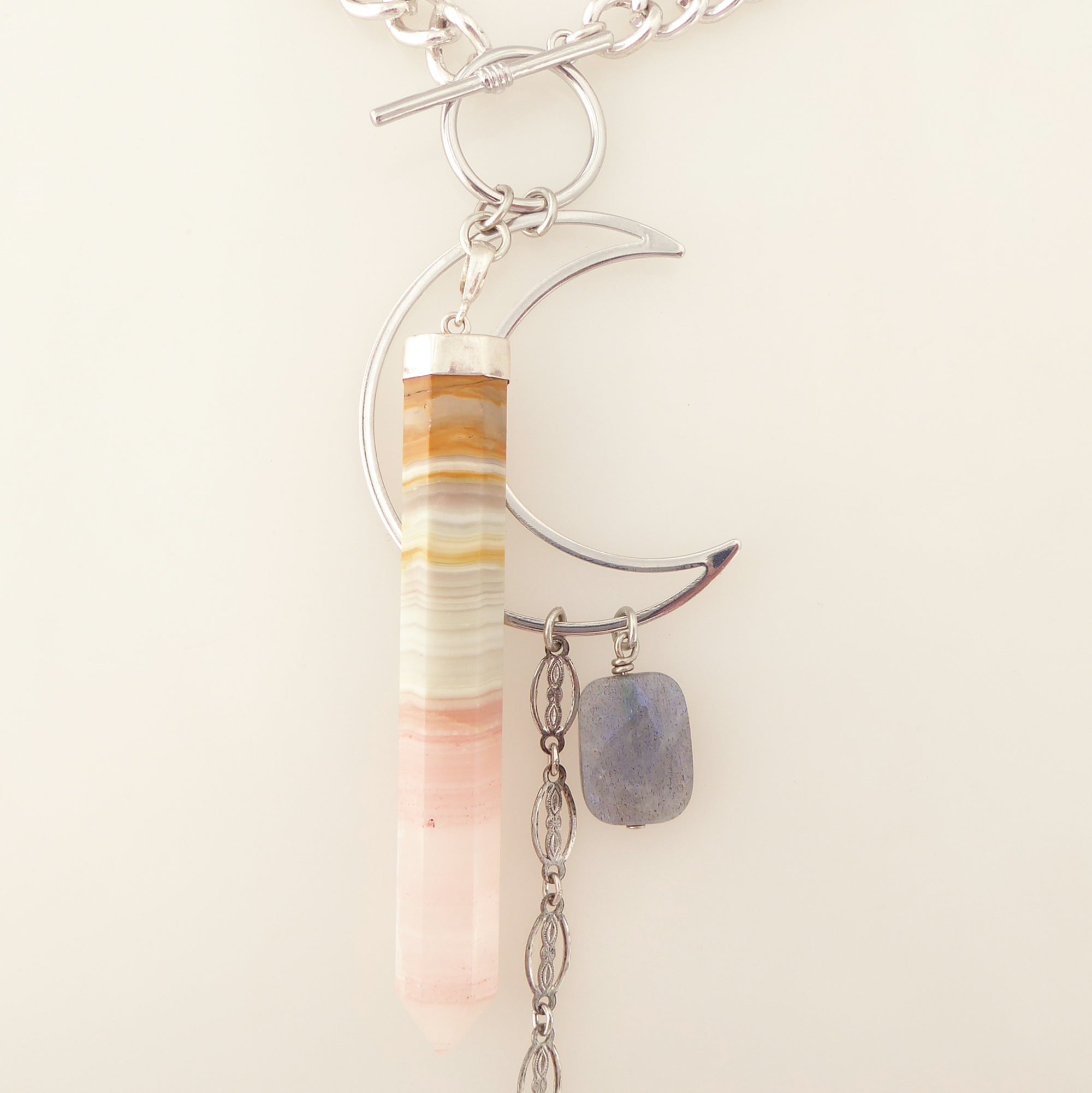 Pink banded onyx necklace by Jenny Dayco 5