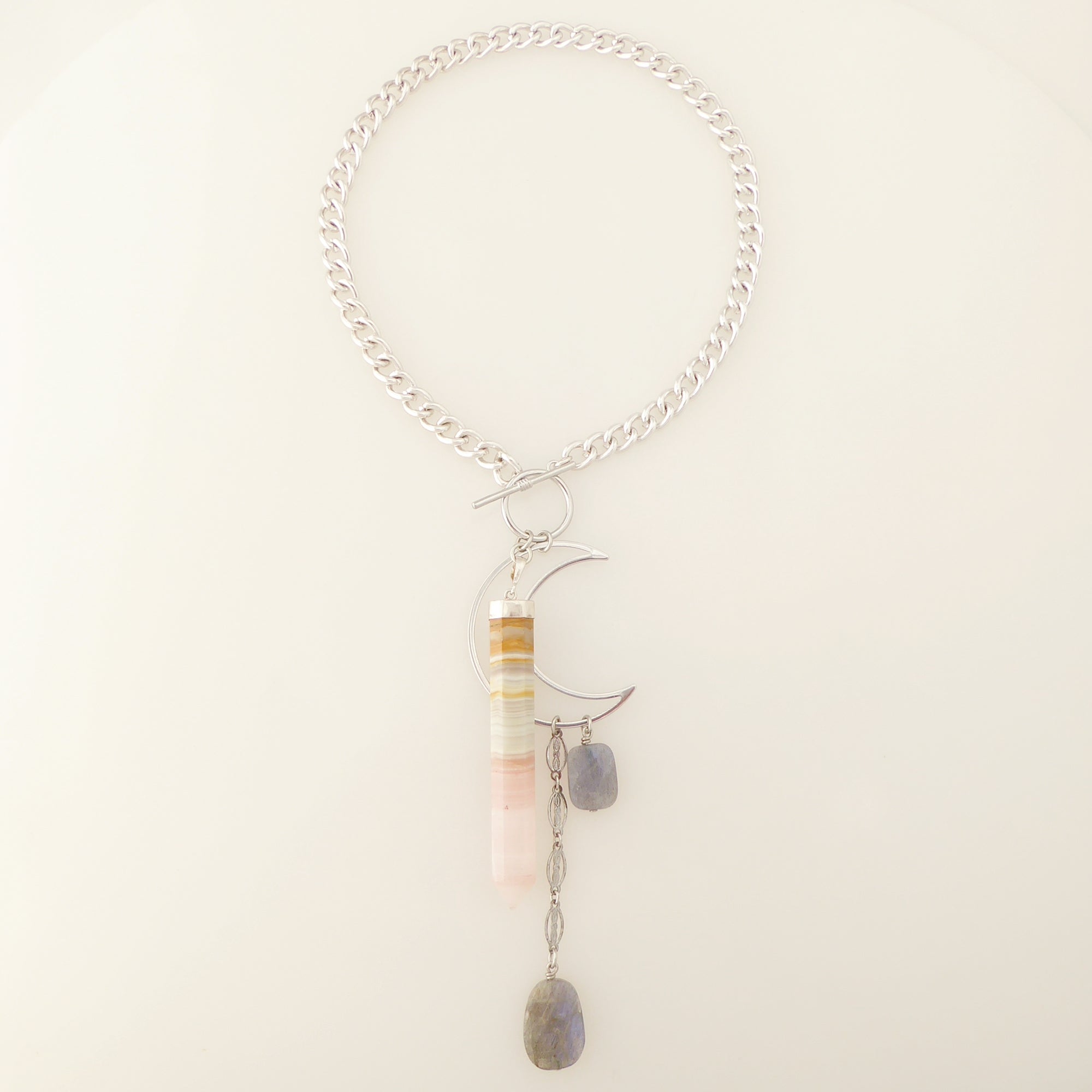 Pink banded onyx necklace by Jenny Dayco 6