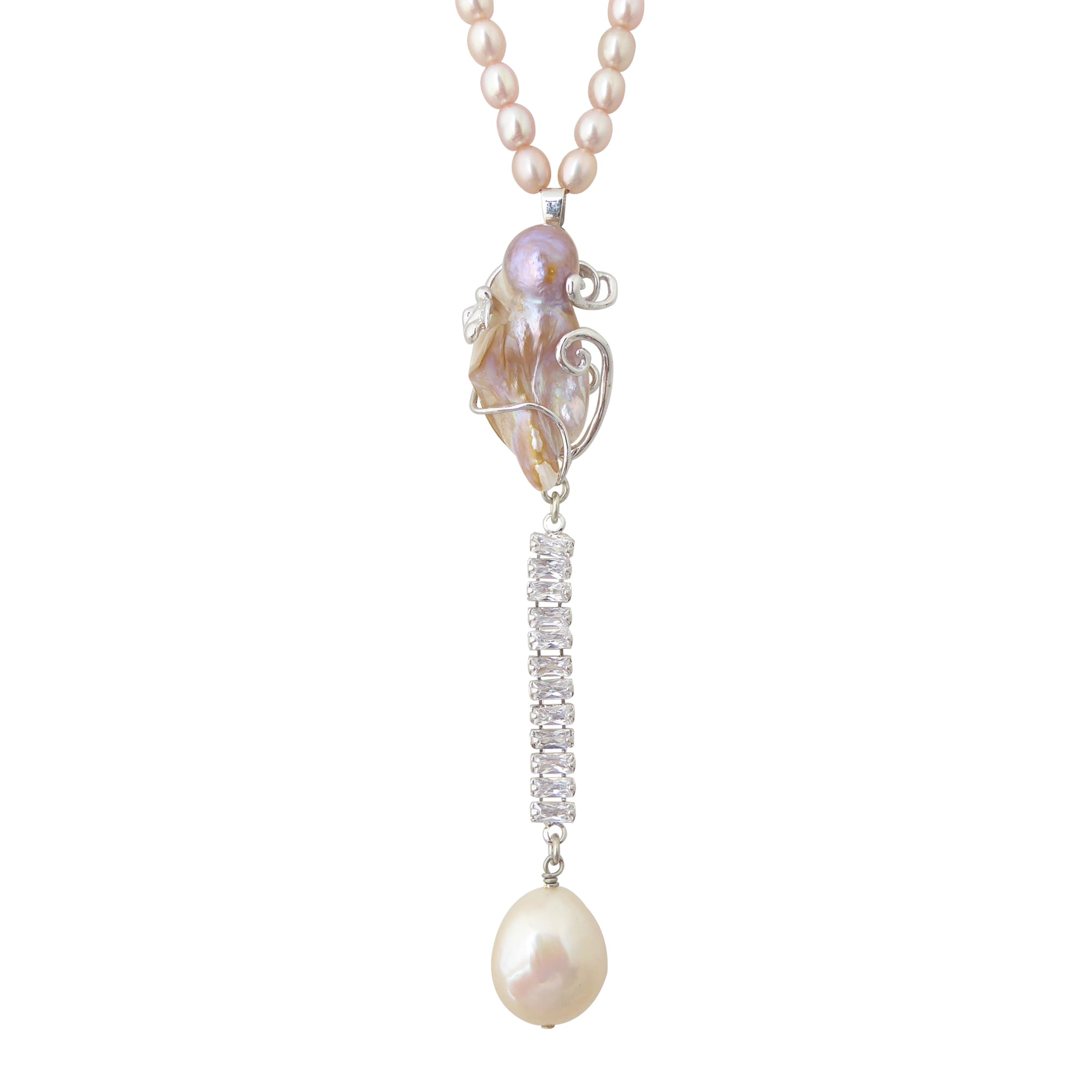 Pink baroque pearl drop necklace by Jenny Dayco 1