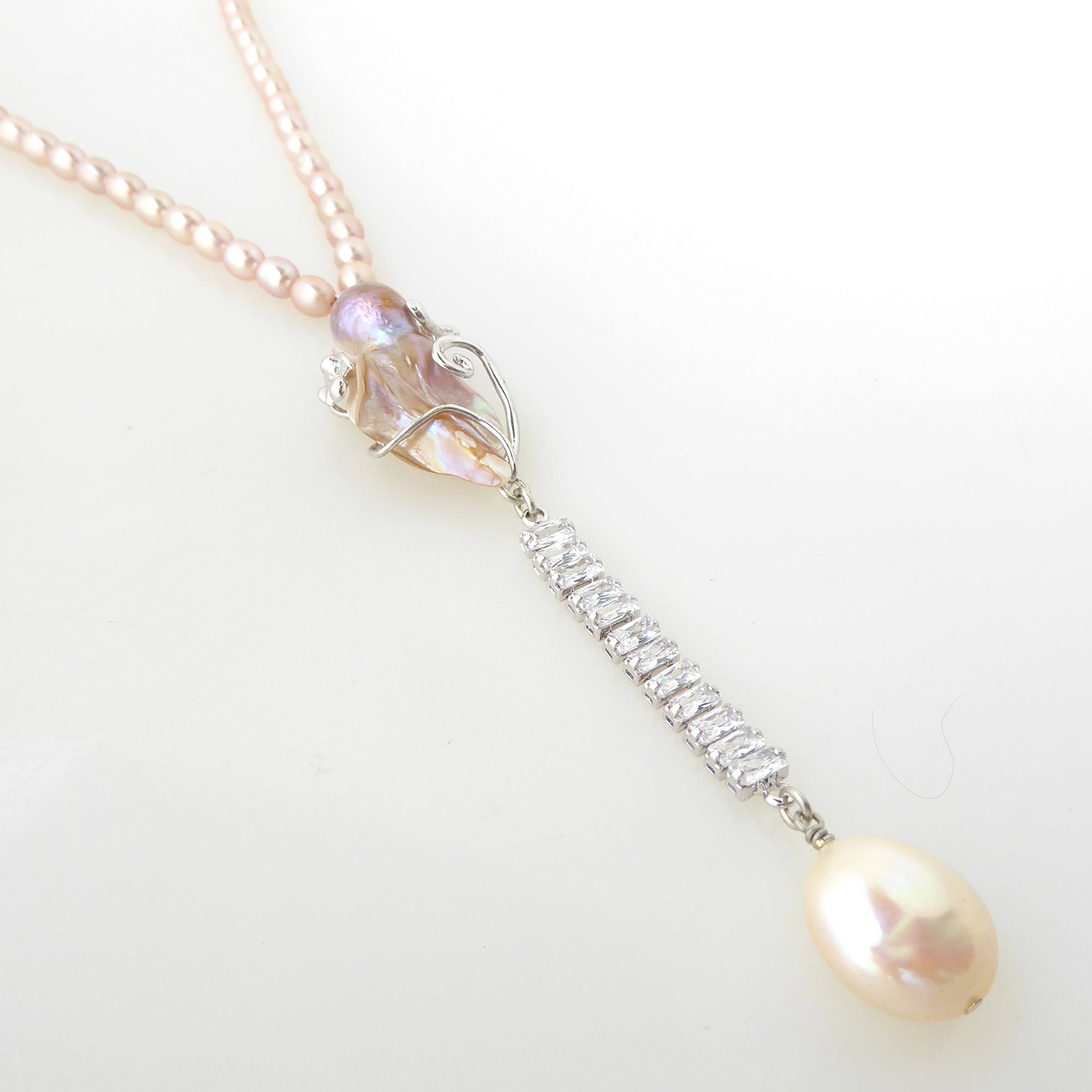 Pink baroque pearl drop necklace by Jenny Dayco 2