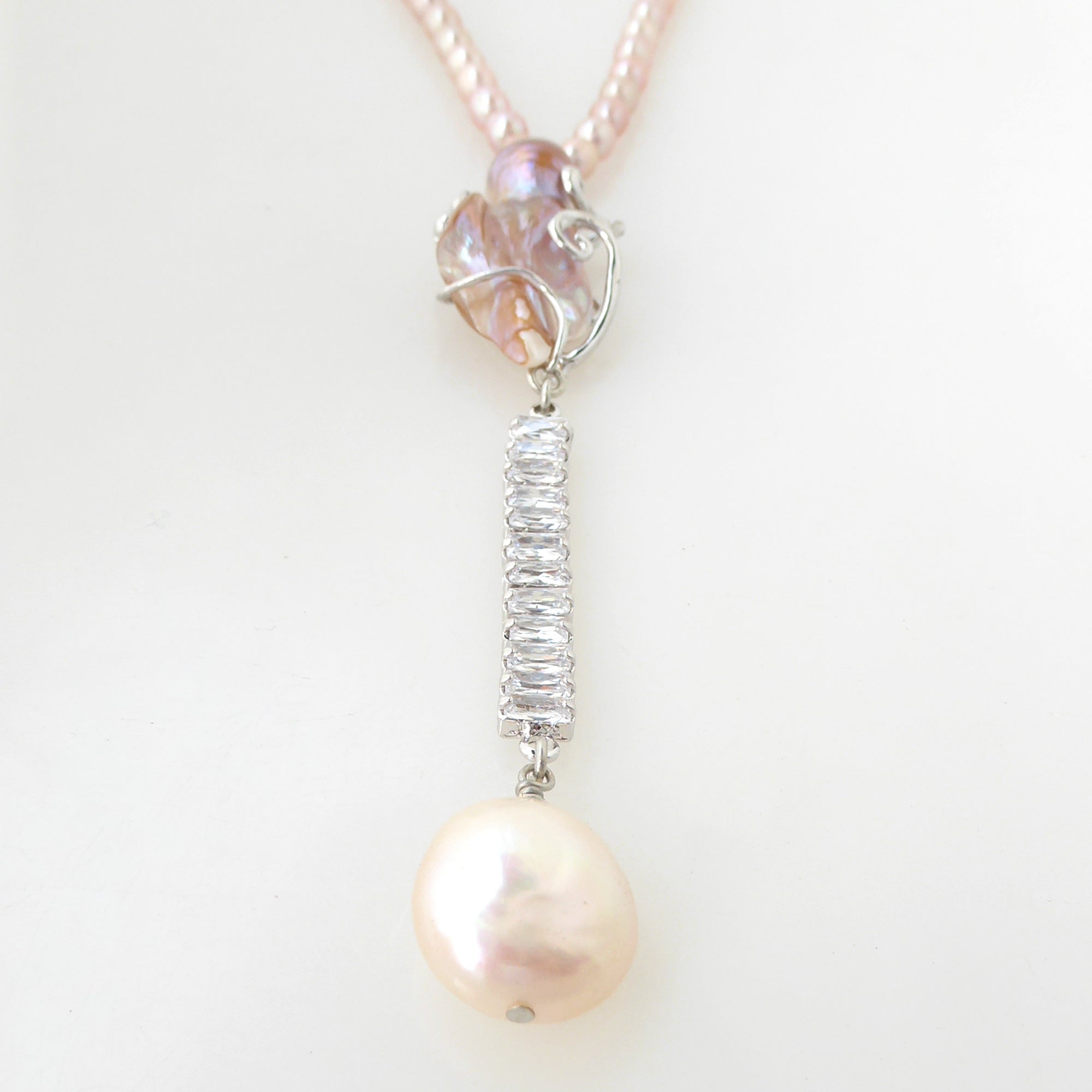 Pink baroque pearl drop necklace by Jenny Dayco 3