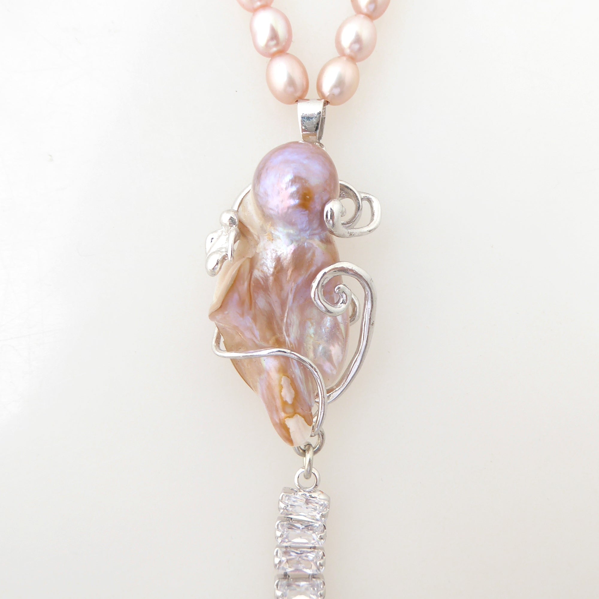 Pink baroque pearl drop necklace by Jenny Dayco 5