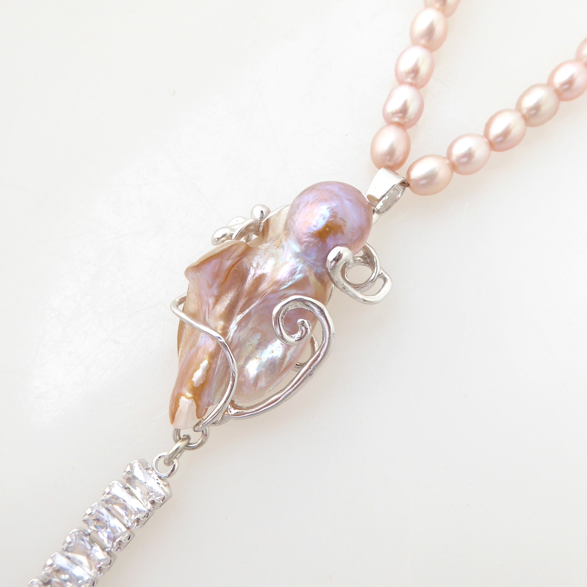 Pink baroque pearl drop necklace by Jenny Dayco 6