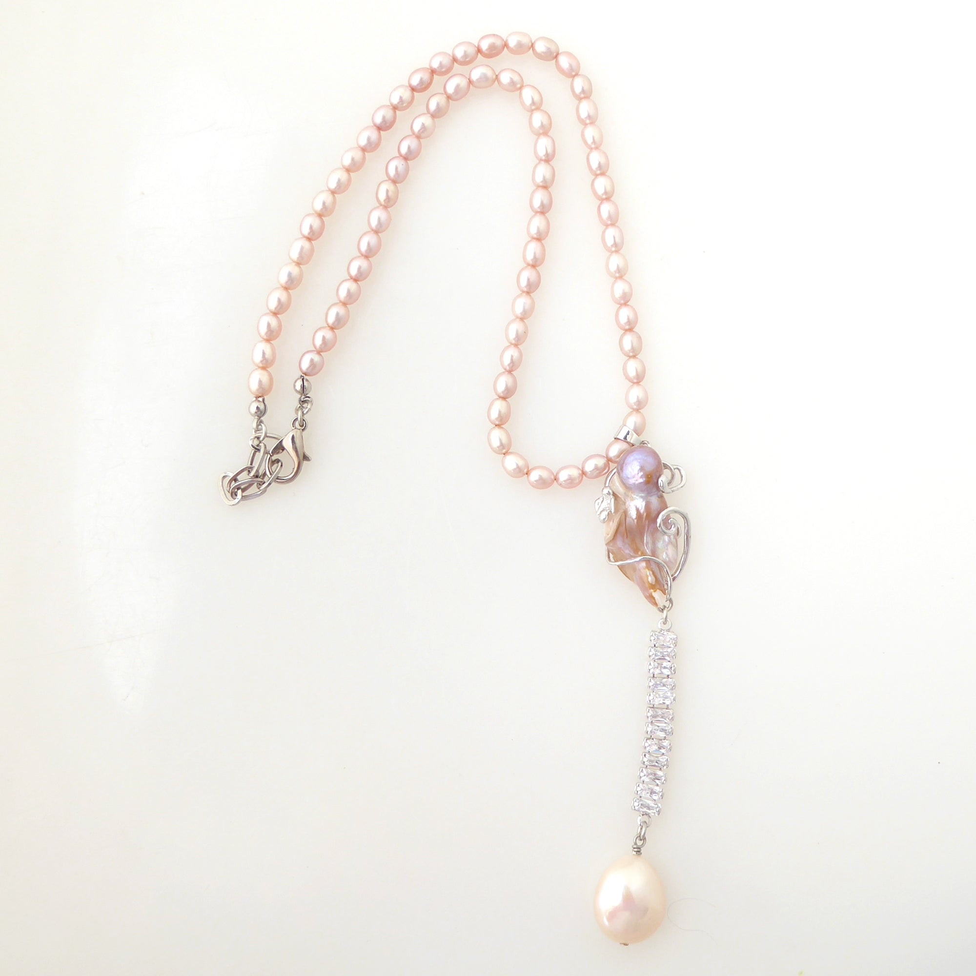 Pink baroque pearl drop necklace by Jenny Dayco 7