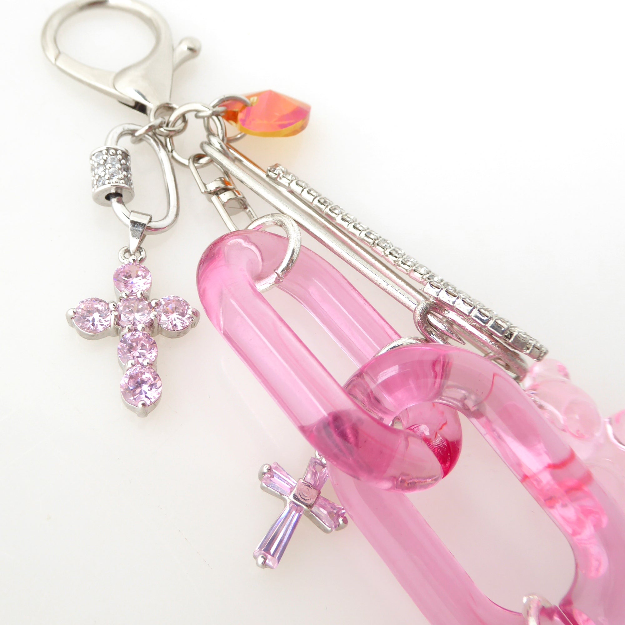 Pink cubic zirconia cross purse charm by Jenny Dayco 7