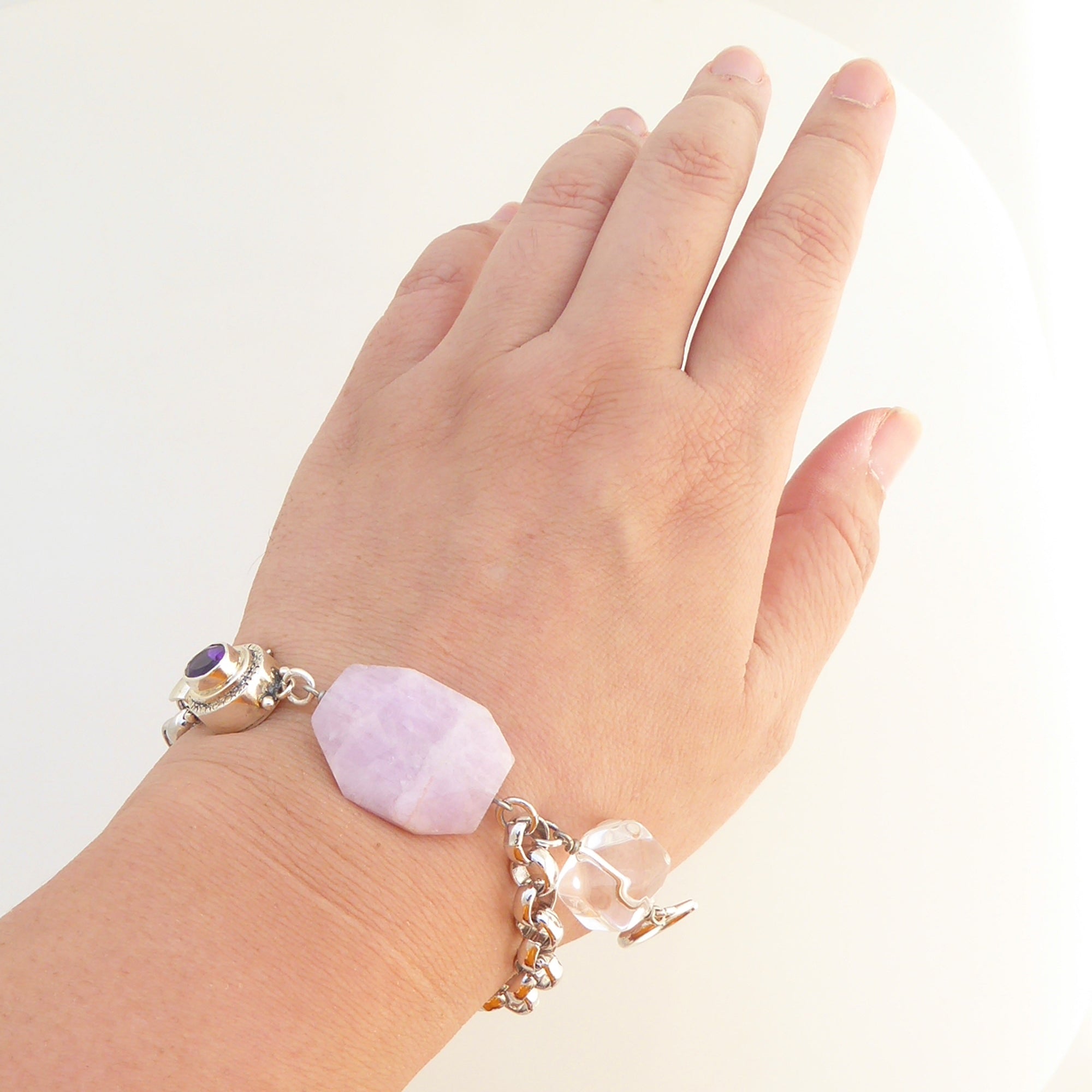 Pink kunzite and silver moon bracelet by Jenny Dayco 5