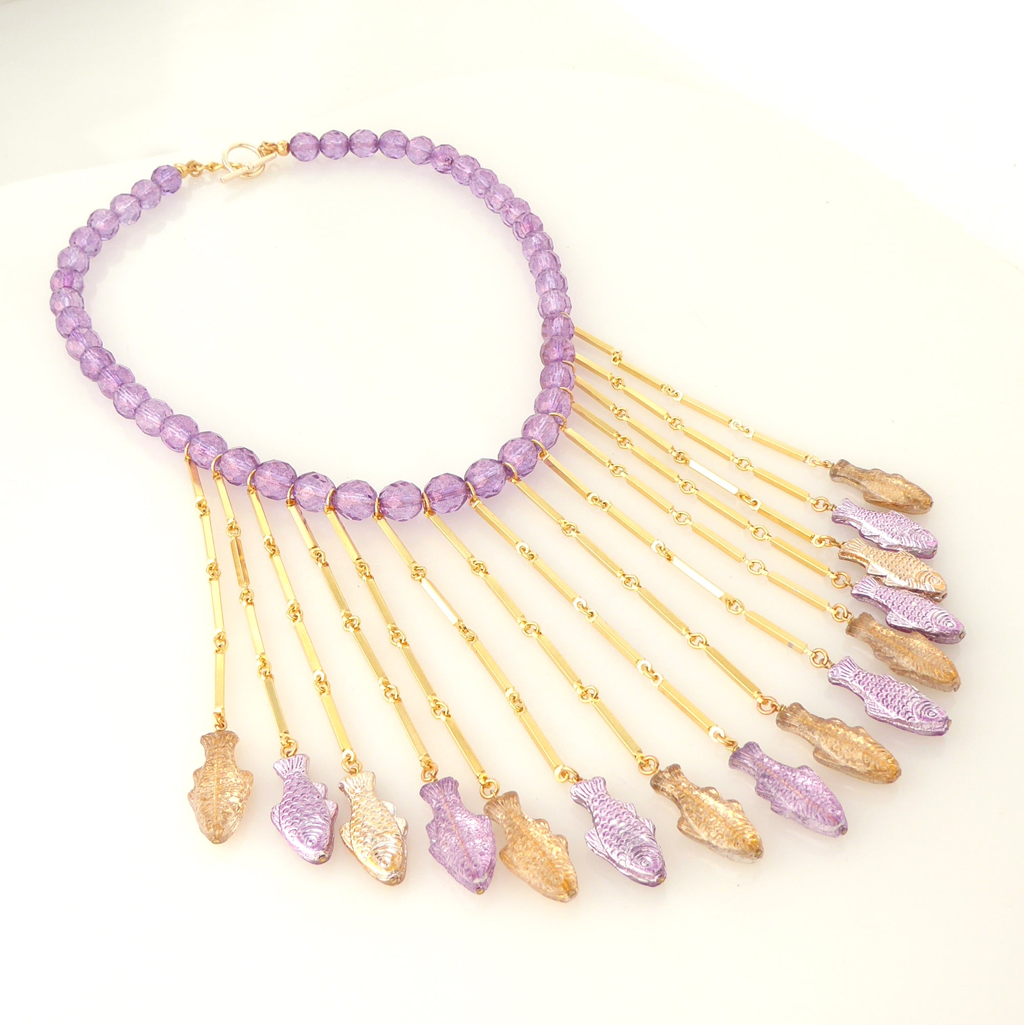 Purple metallic fish necklace by Jenny Dayco 2