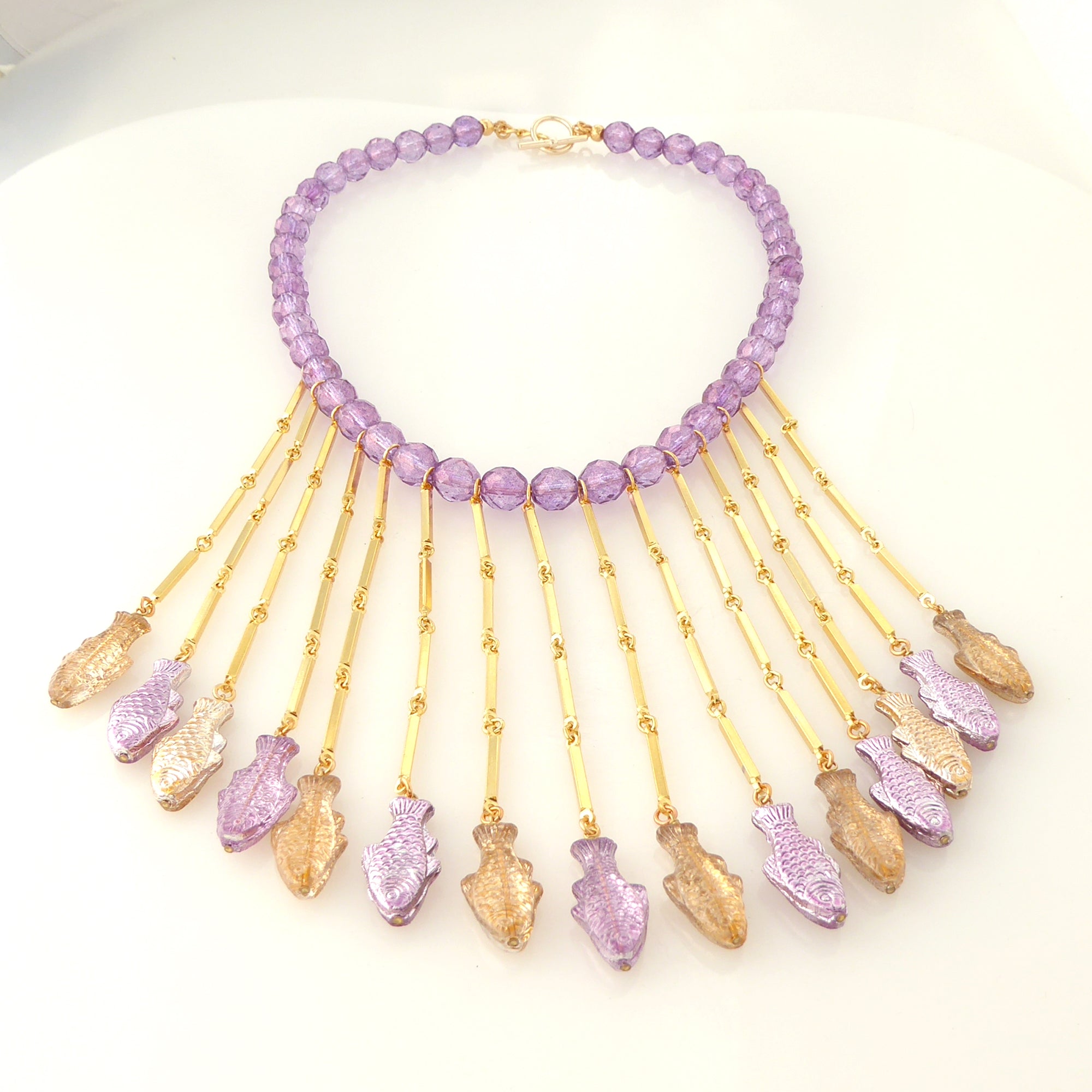 Purple metallic fish necklace by Jenny Dayco 3