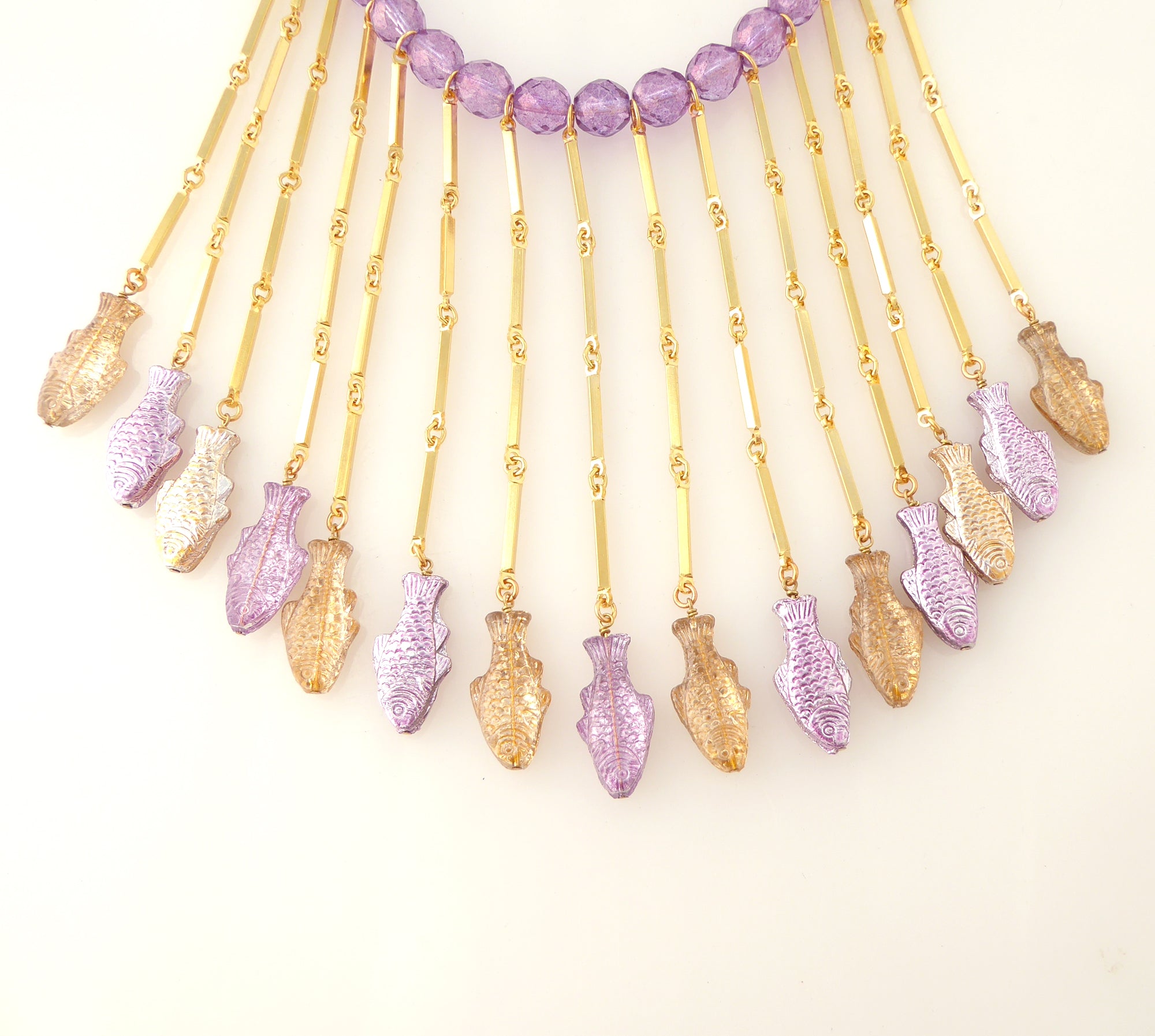 Purple metallic fish necklace by Jenny Dayco 4