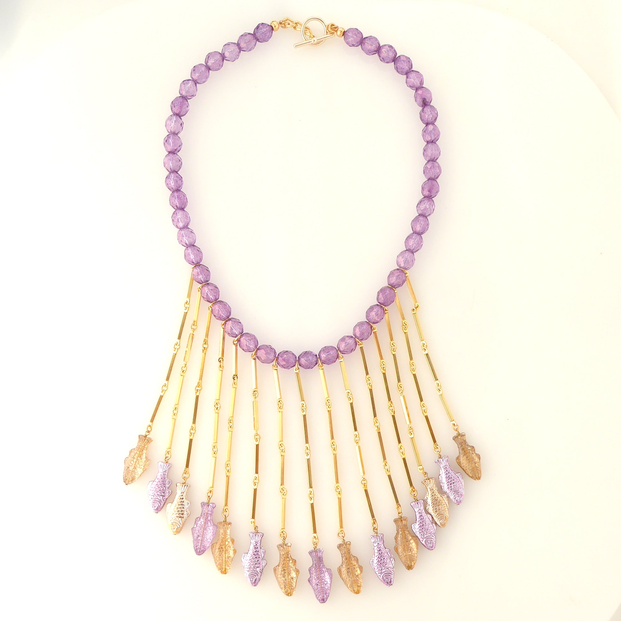 Purple metallic fish necklace by Jenny Dayco 6