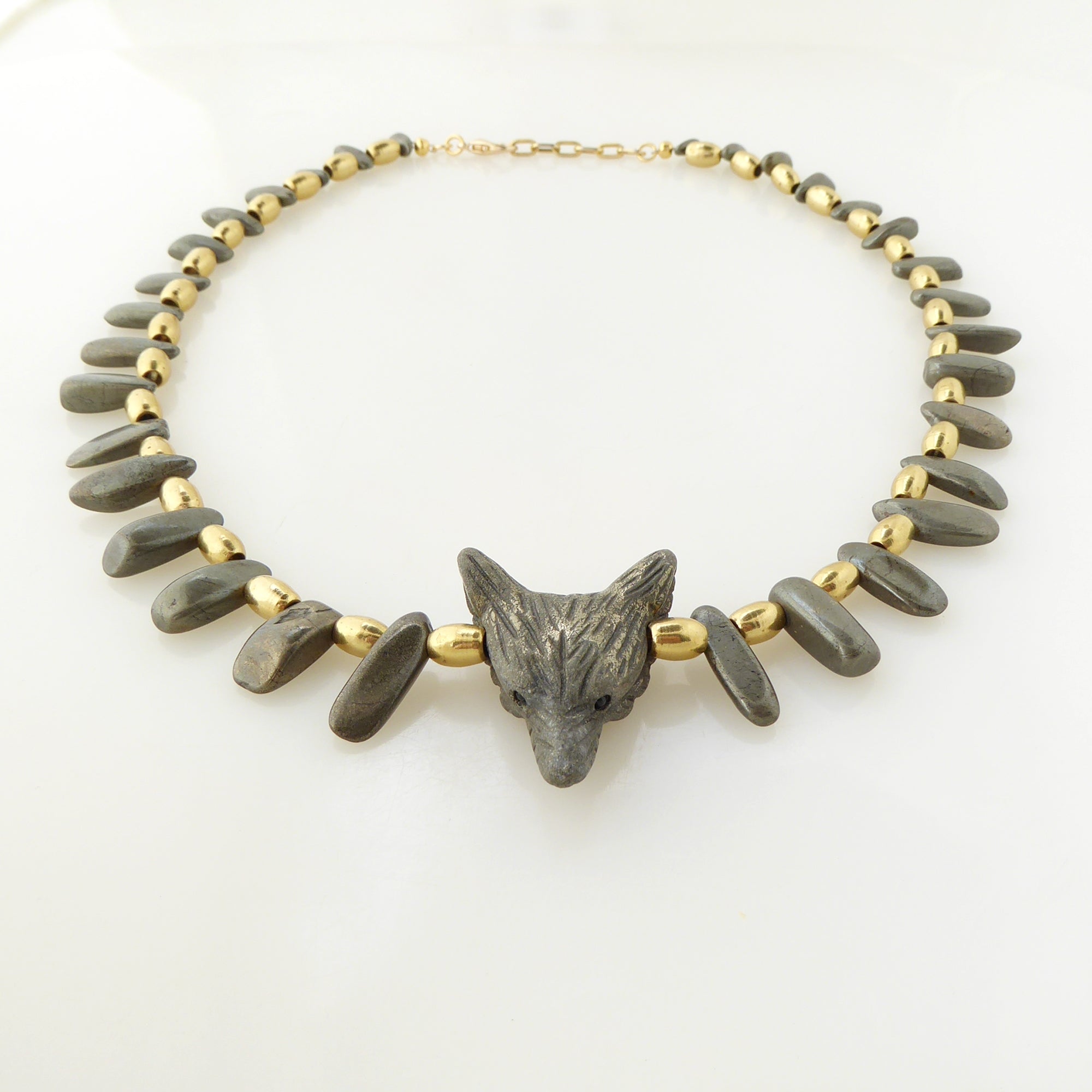 Pyrite wolf necklace