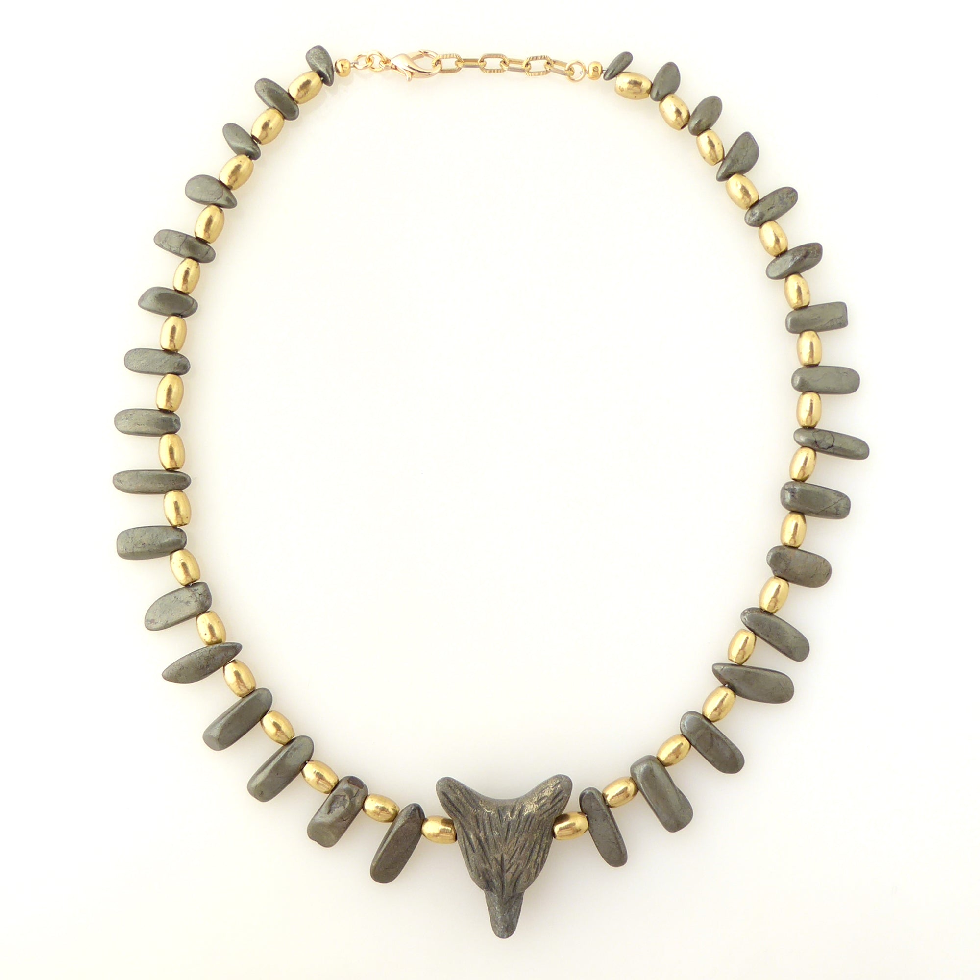 Pyrite wolf necklace