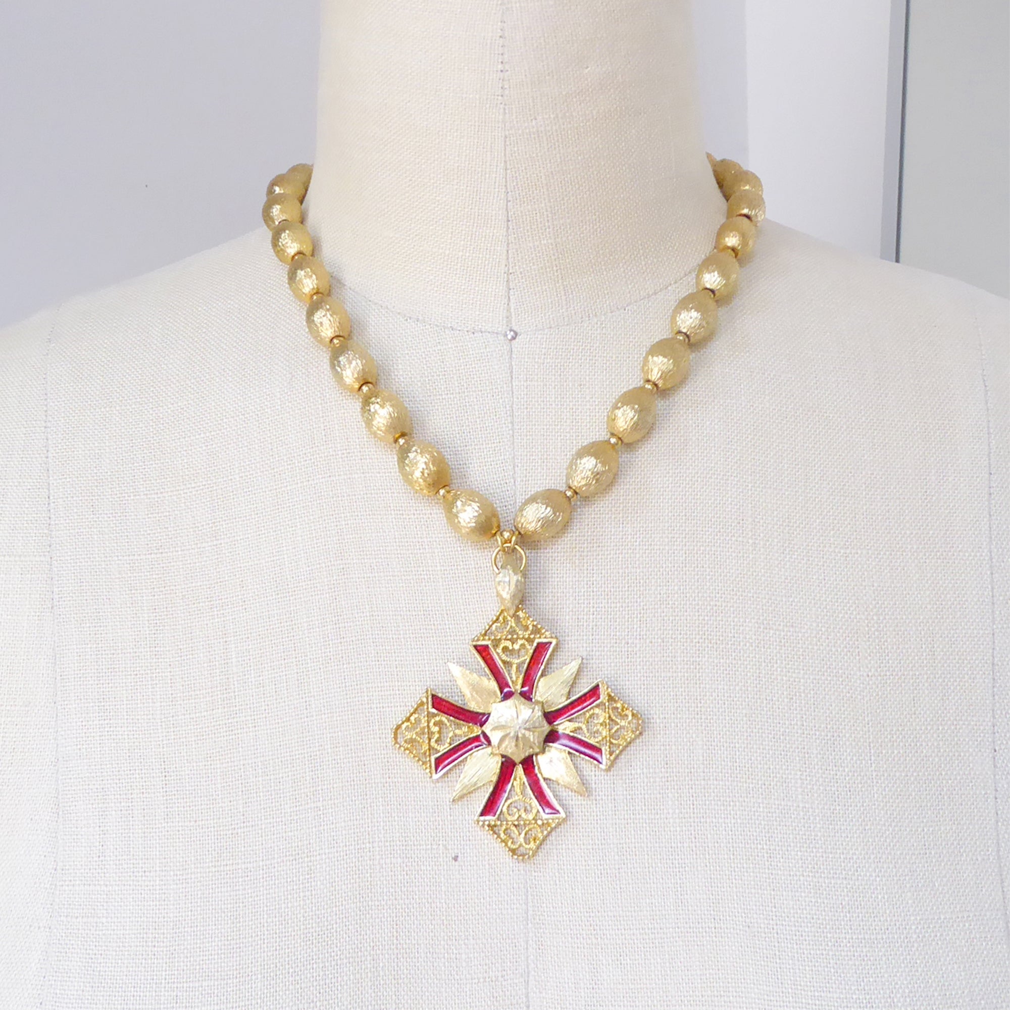 Red medieval cross necklace by Jenny Dayco 6