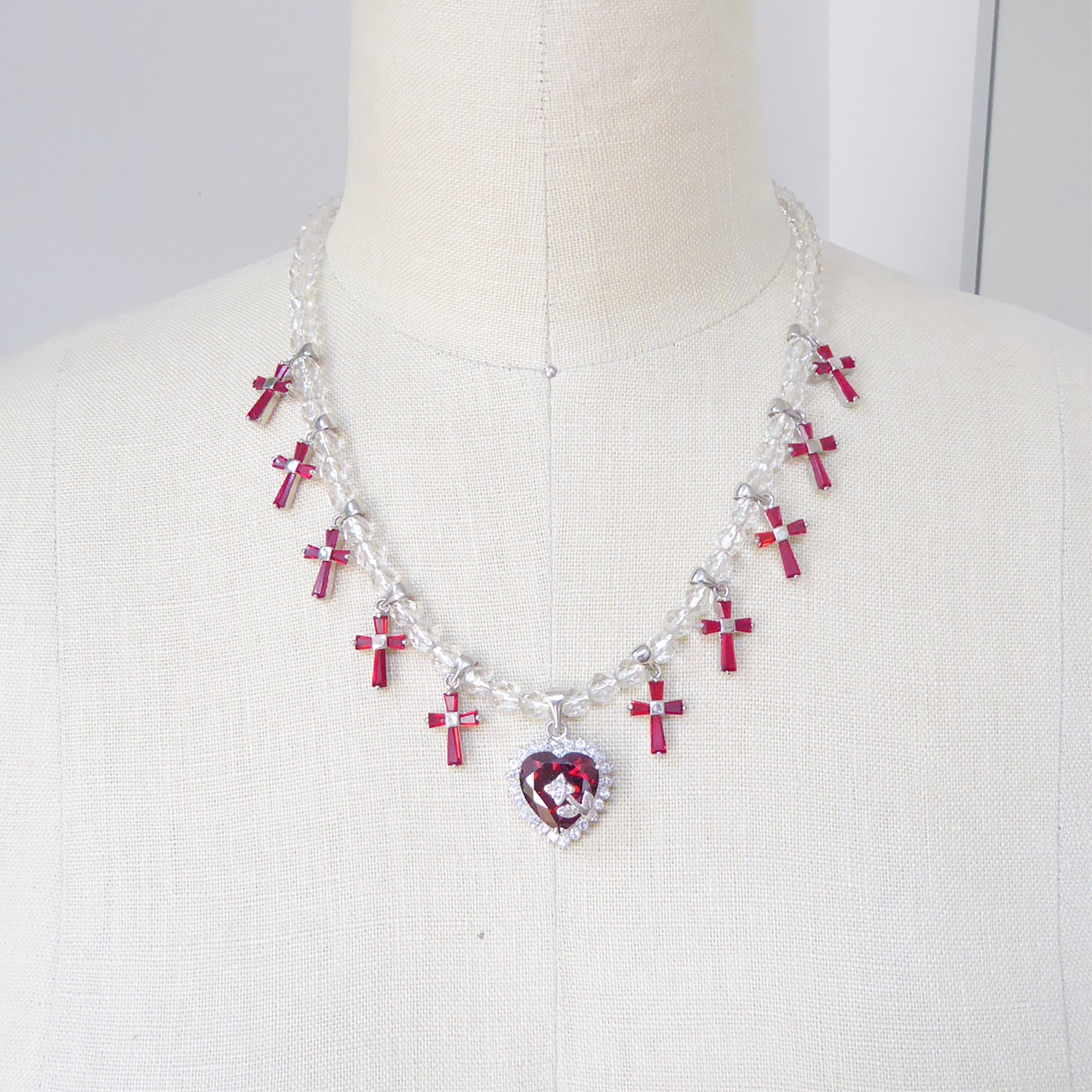 Red rhinestone cross necklace by Jenny Dayco 7