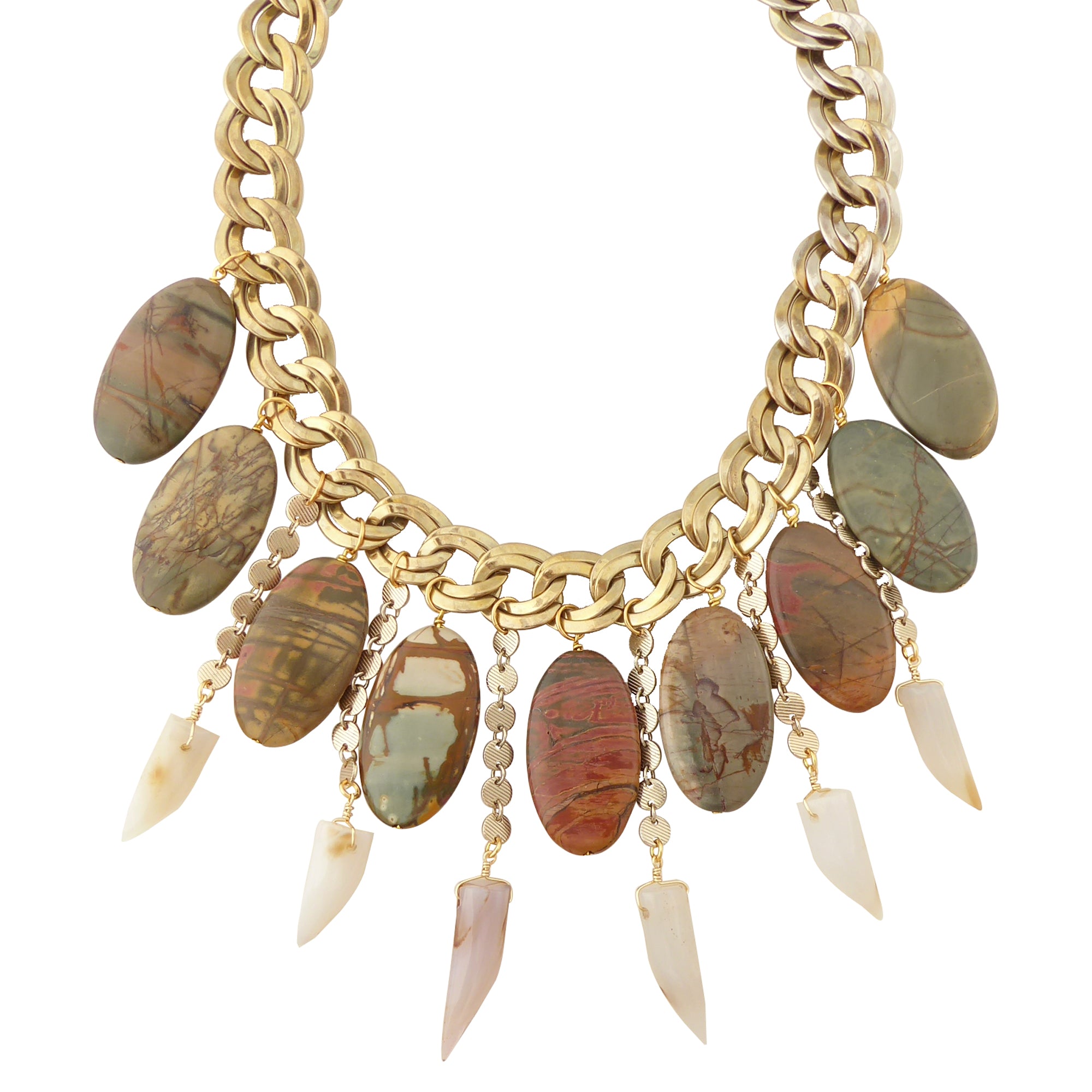 Red creek jasper and agate tusk necklace by Jenny Dayco 1