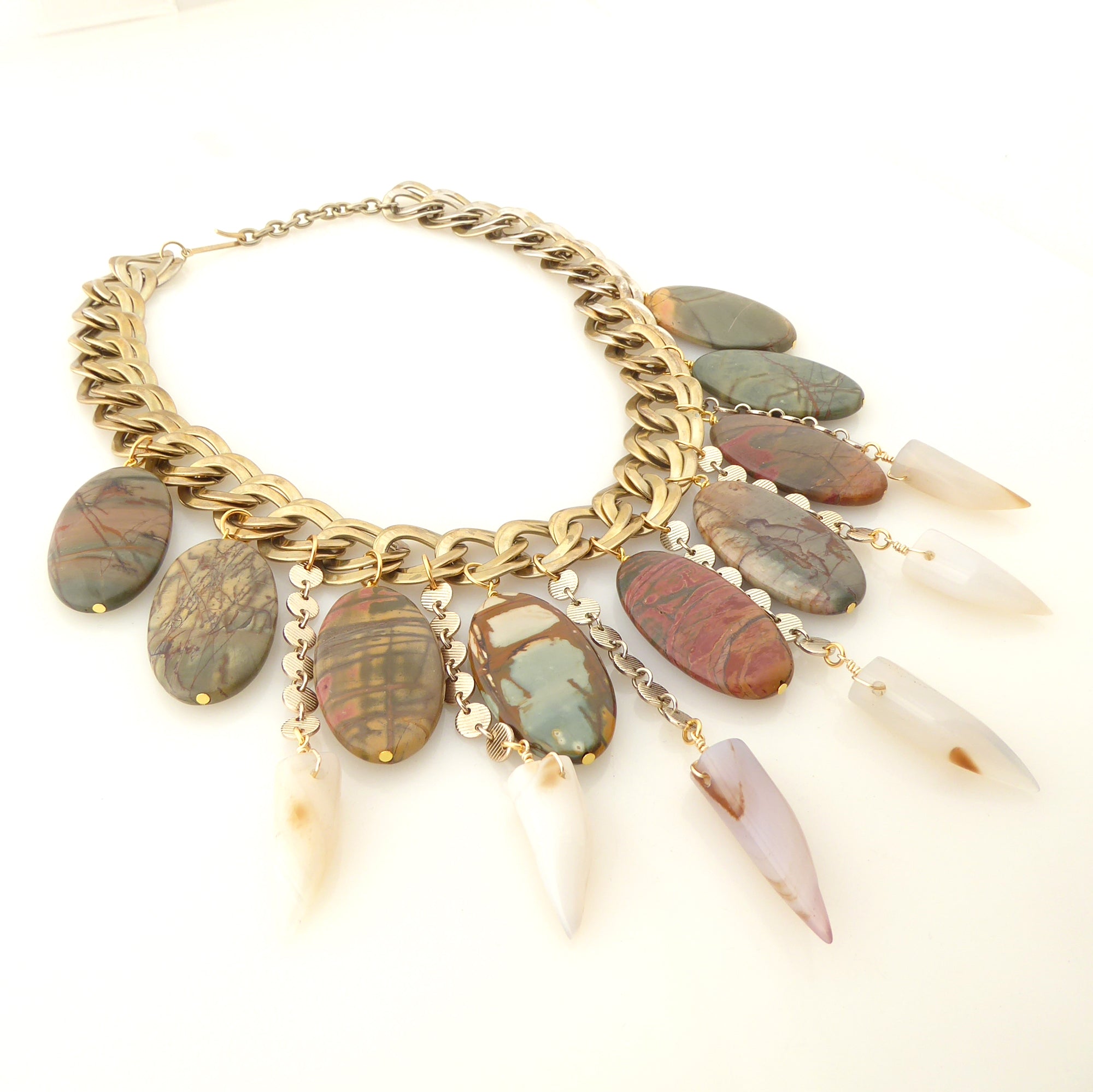 Red creek jasper and agate tusk necklace by Jenny Dayco 2