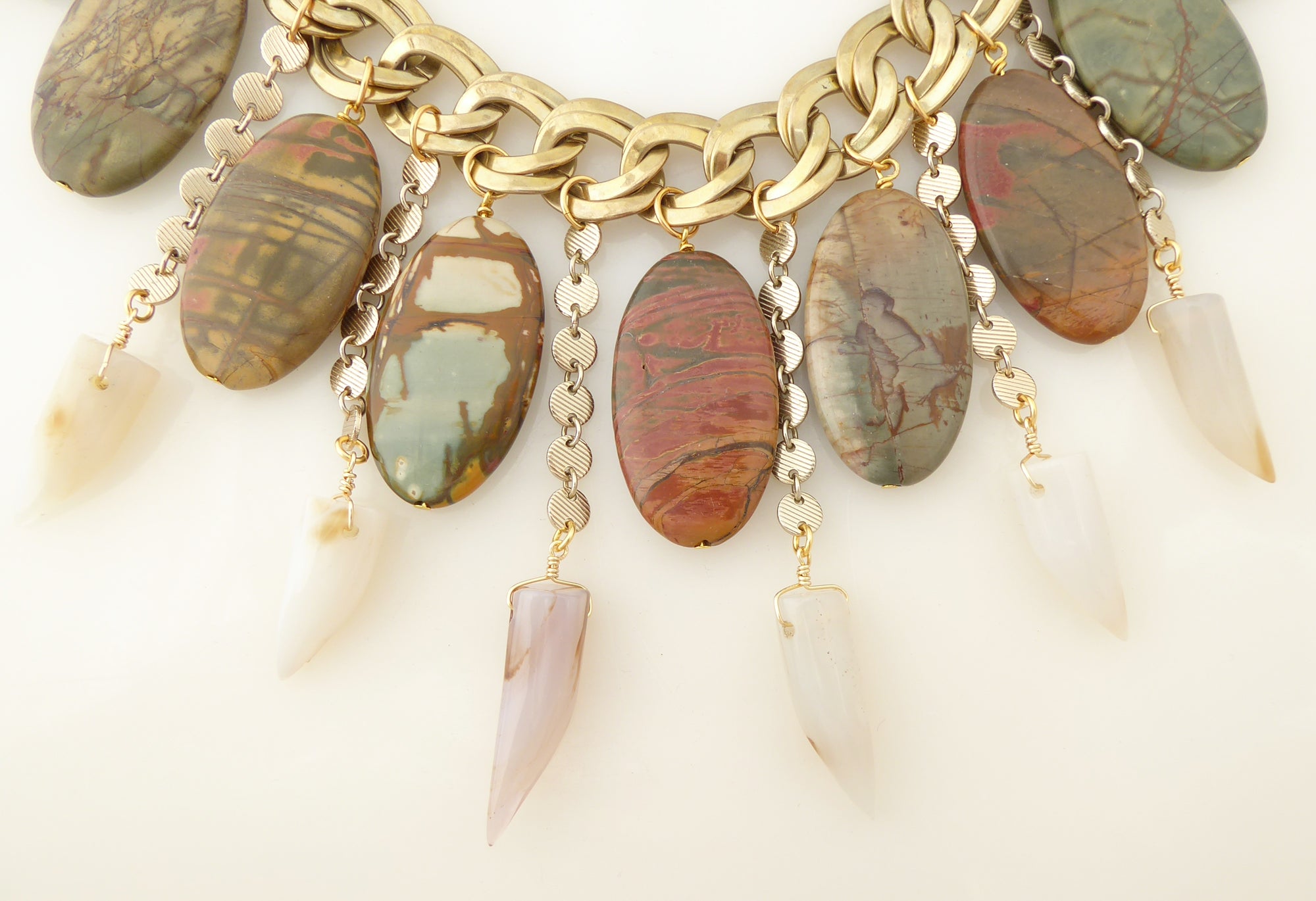 Red creek jasper and agate tusk necklace by Jenny Dayco 4