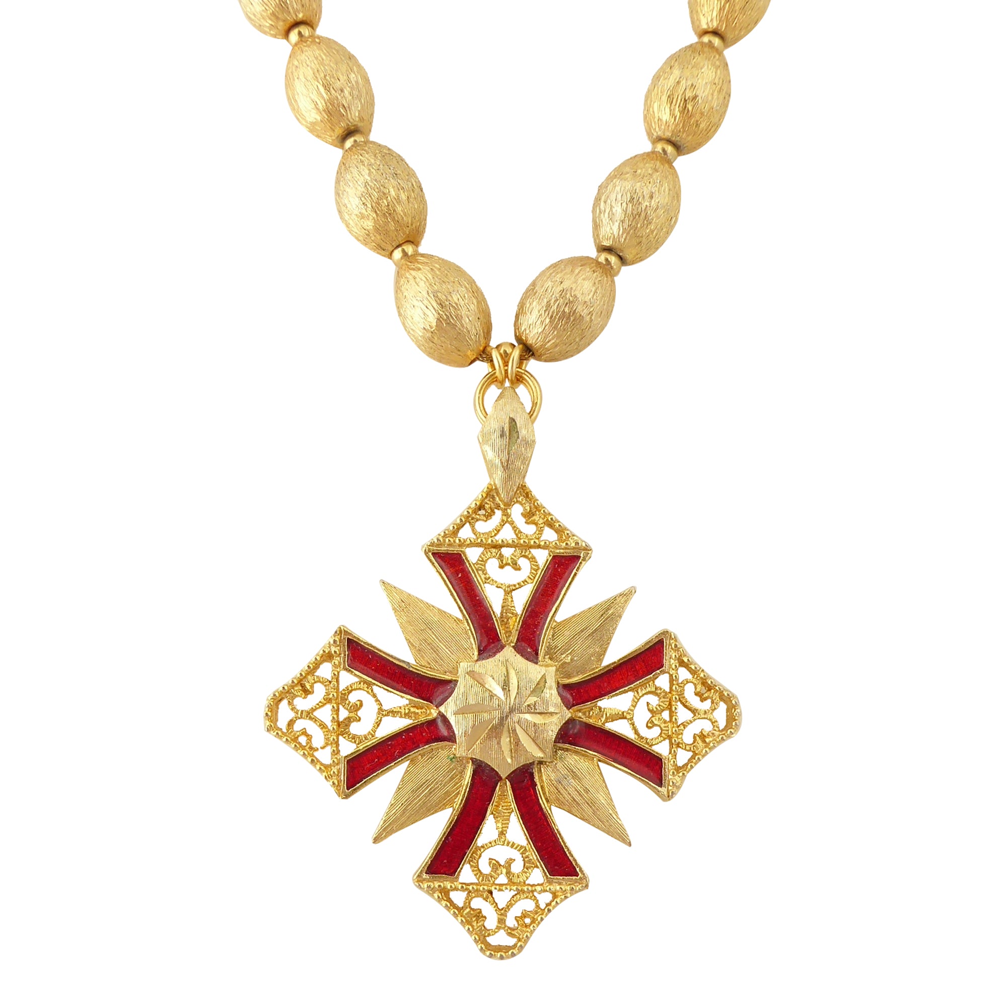 Red medieval cross necklace by Jenny Dayco 1