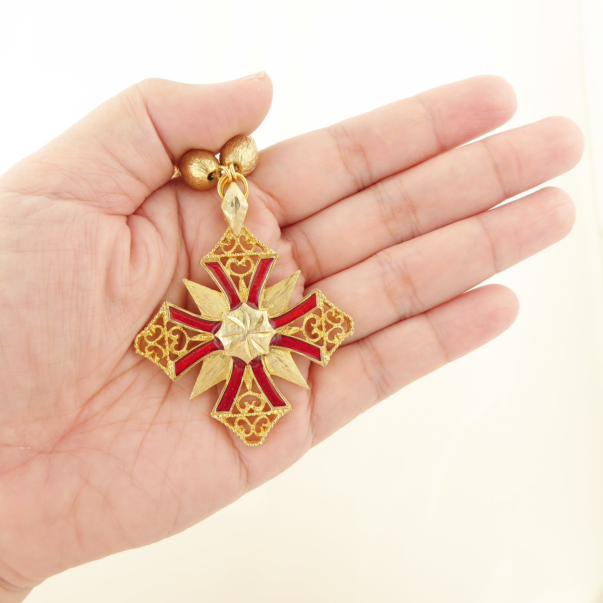 Red medieval cross necklace by Jenny Dayco 5